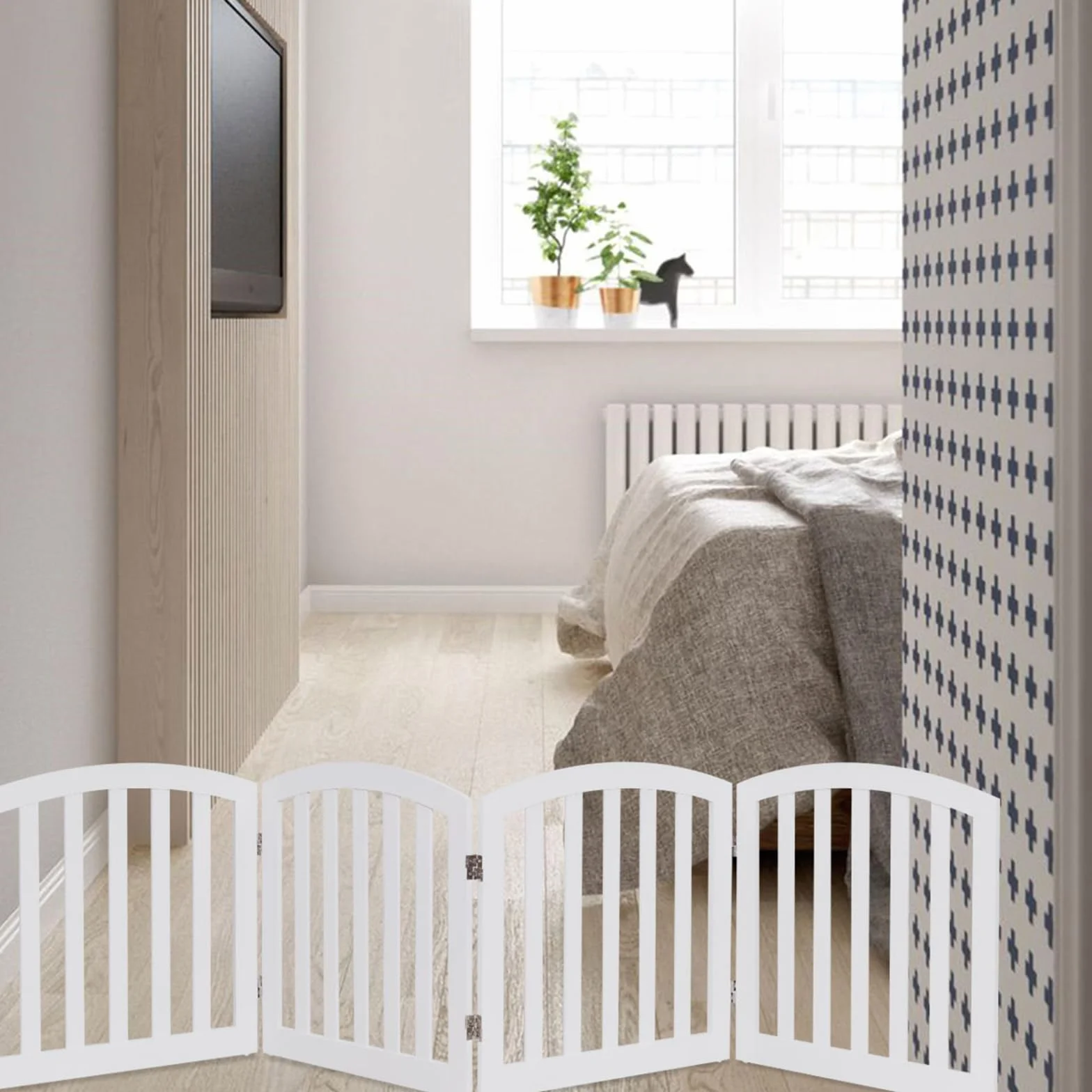 COSTWAY Cancelletto per Cani Pieghevole in Legno 4 Ante 246 x 61 cm Bianco
