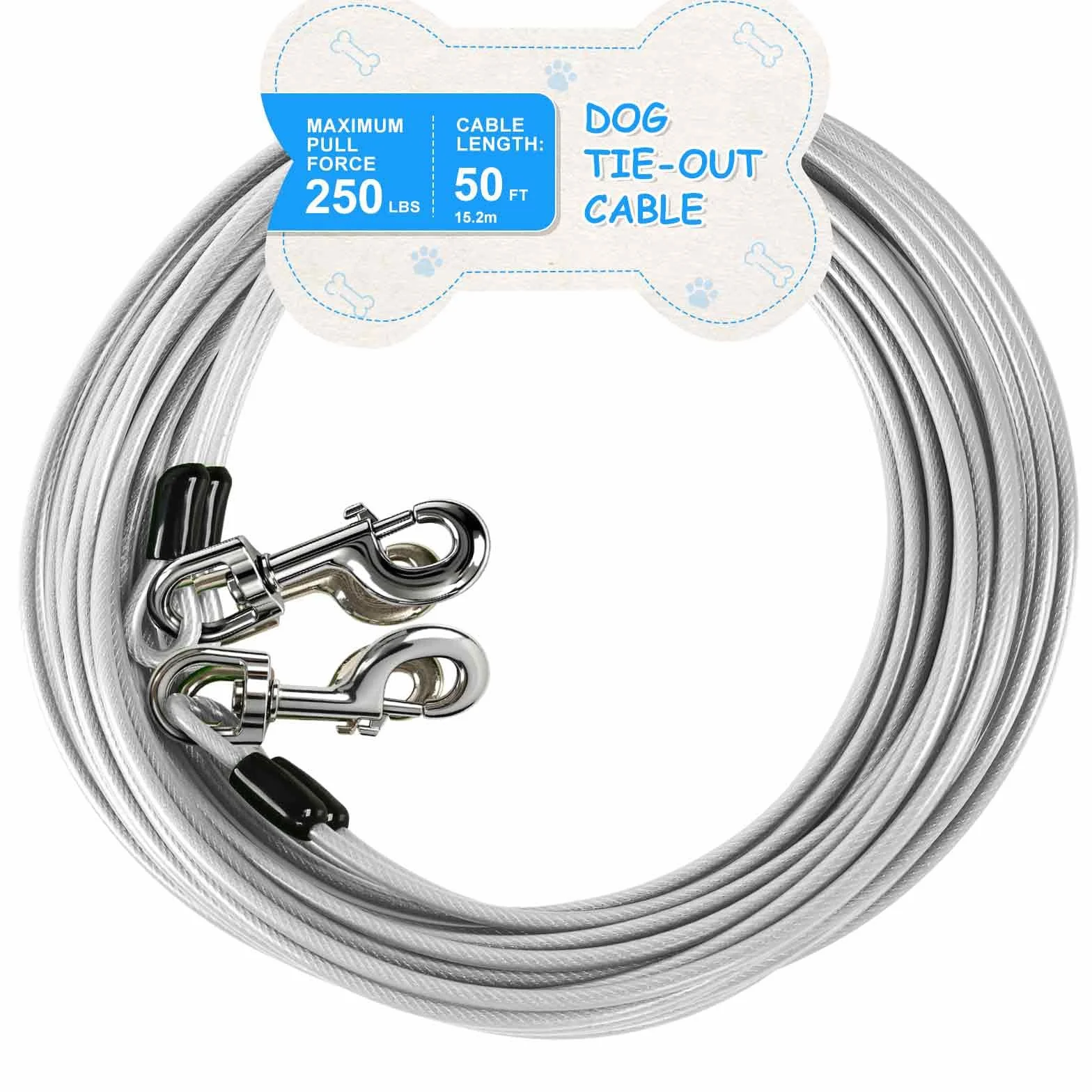 Cavo per legare cani da 15 m, 113,4 kg, argento
