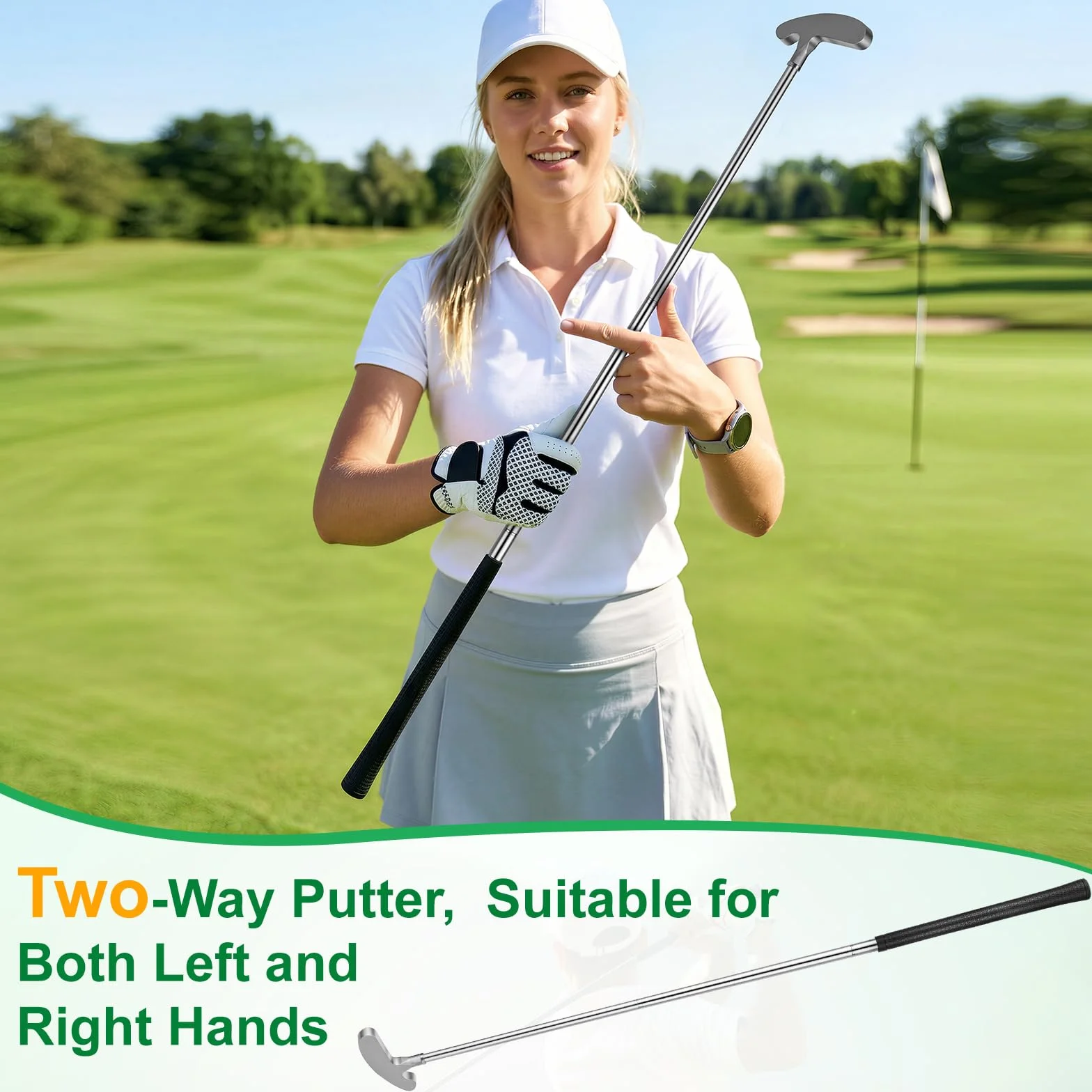 Mazza da Golf Ambidestra, Putter Bidirezionale da 85.5CM Componibile in 3 Pezzi con Impugnatura Antiscivolo in TPE e Testa in Lega di Zinco, Mazze da Golf Portatile per Principianti, Giovani e Adulti