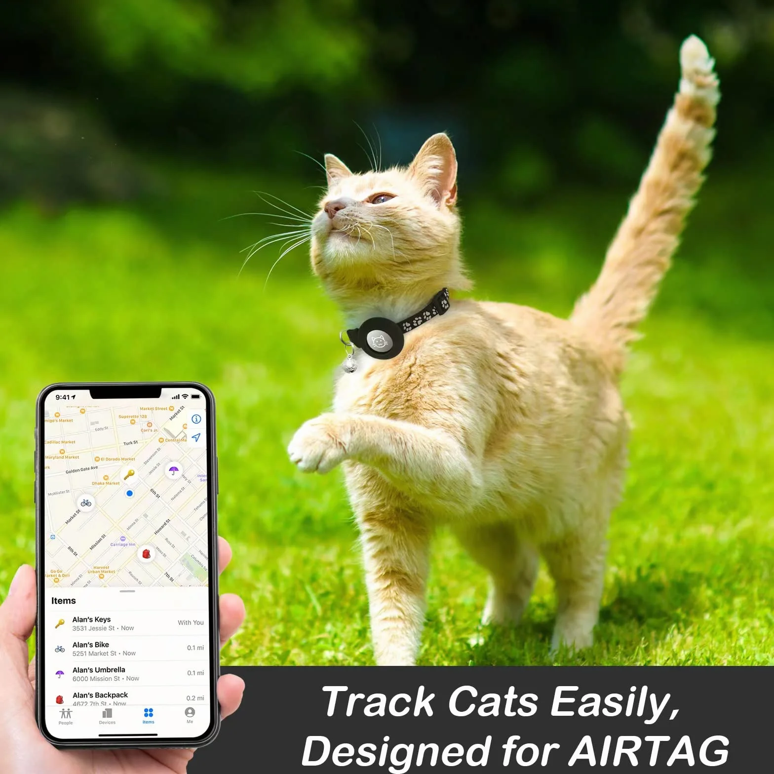 Collare con Fibbia di Sicurezza per Gattini e Cani di Piccola Taglia, Airtag GPS non Incluso,Ferroso
