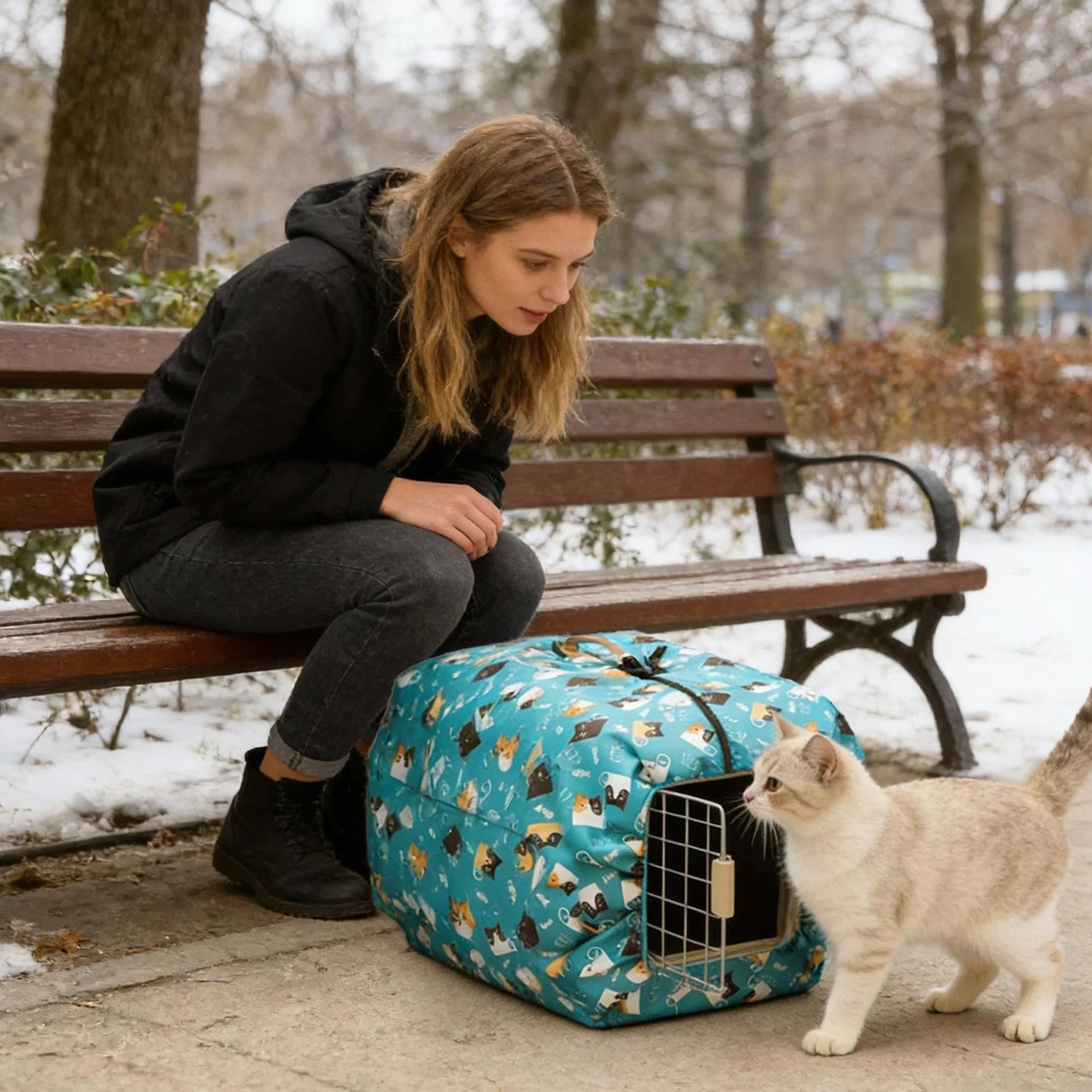 Generico Copertura per cassa 58x37x37 cm Protezione in tessuto Oxford antivento per gabbia invernale cuccioli gatto