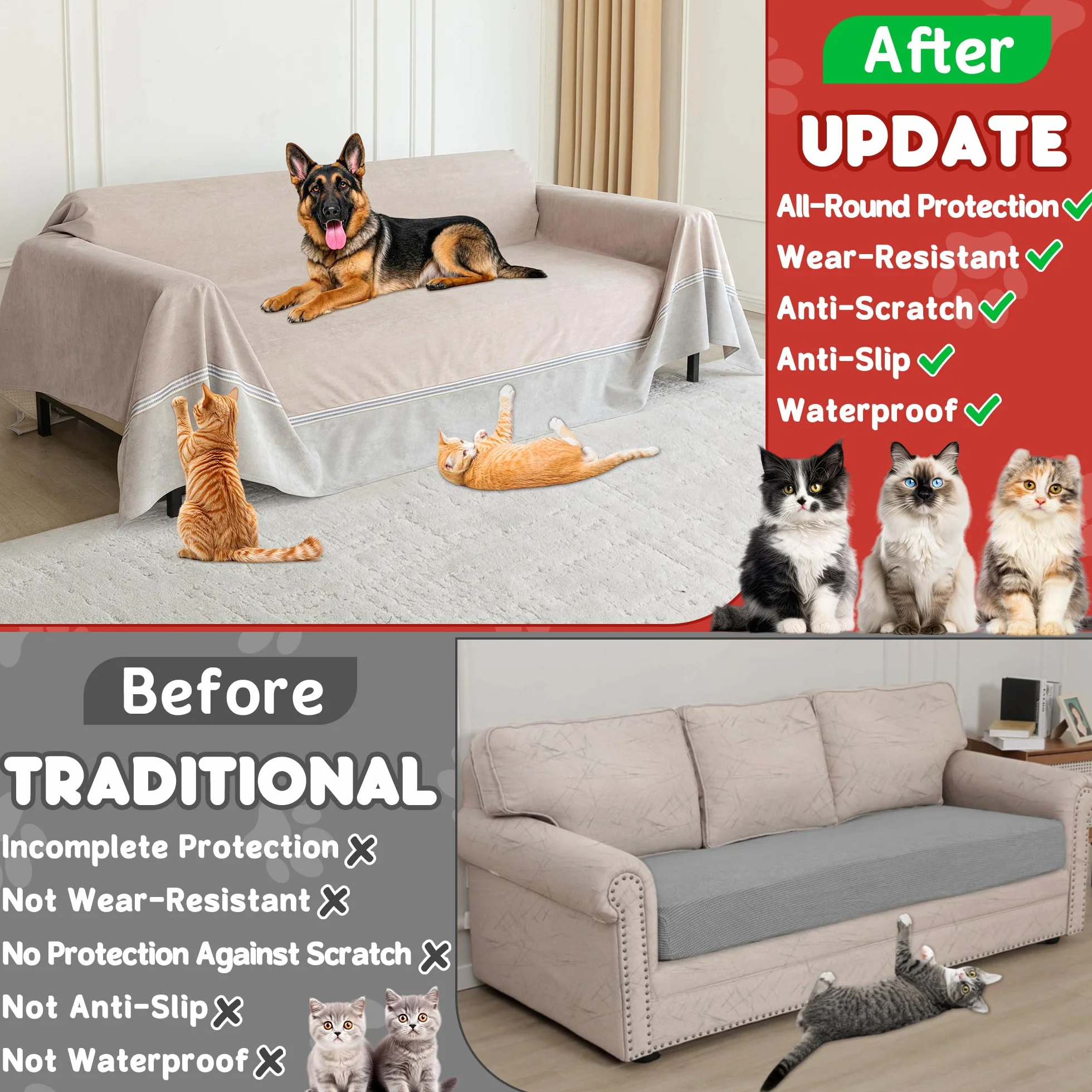 Loiion Gatto Divano, Copridivano Mobili Protector, Copridivani Impermeabile Resistente Alle Macchie E Ai Graffi per Cani e Gatti, Animali, Cachi, 380x230cm