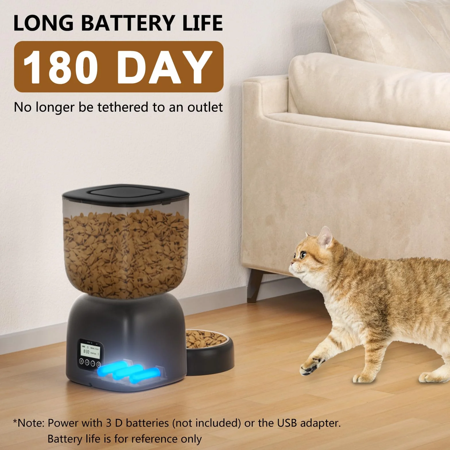 PUPPY KITTY Cady Distributore Automatico Cibo Gatti, 3L Dispenser Cibo Gatti con 10S Registrazion, Durata Della Batteria fino a 180 giorni, Orari di Mangiatoia Personalizzati, 1-4 Pasti al Giorno