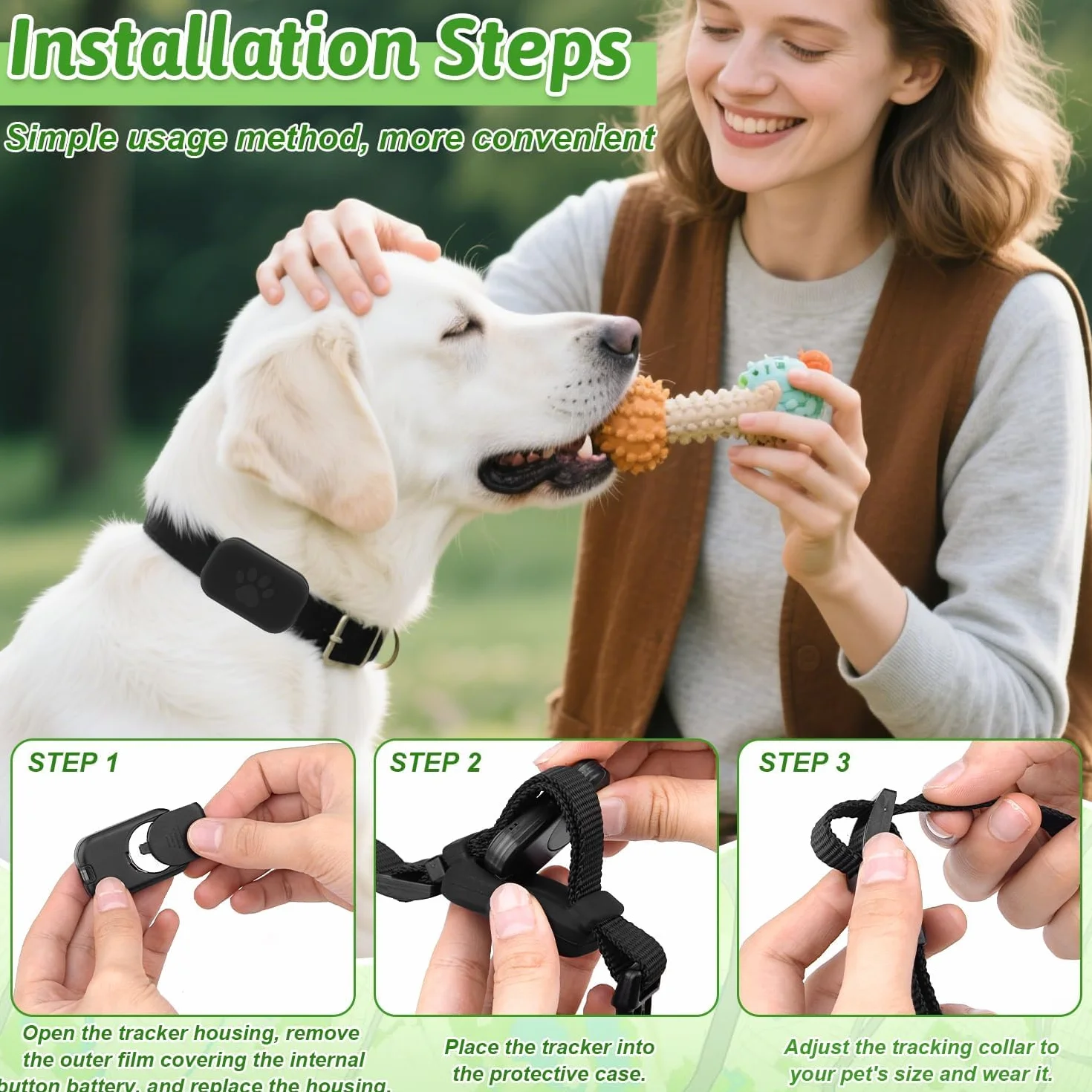Localizzatore GPS per Gatti e Cani con Collare, Tracker Senza Abbonamento, Compatibile iOS e Android, Collare Regolabile Impermeabile Anti Smarrimento per Animali