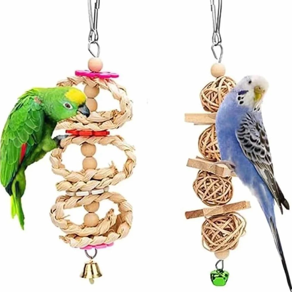 Giochi per Pappagalli, Altalene per Parrocchetti e Cockatiels, Giocattolo da Masticare, 8 Pezzi