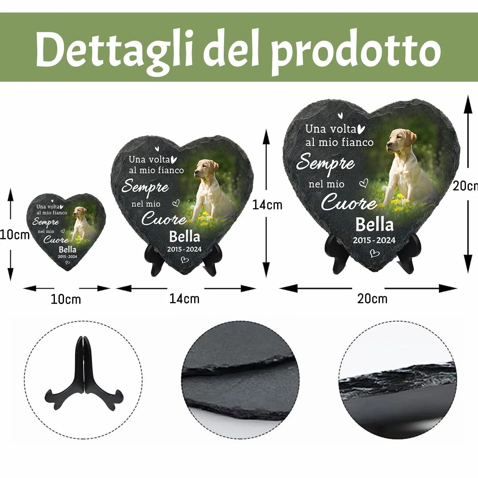 Pietra Commemorativa Personalizzata per Animali Domestici, Targa a Forma di Cuore con Foto, Regalo Perdita Cane Gatto