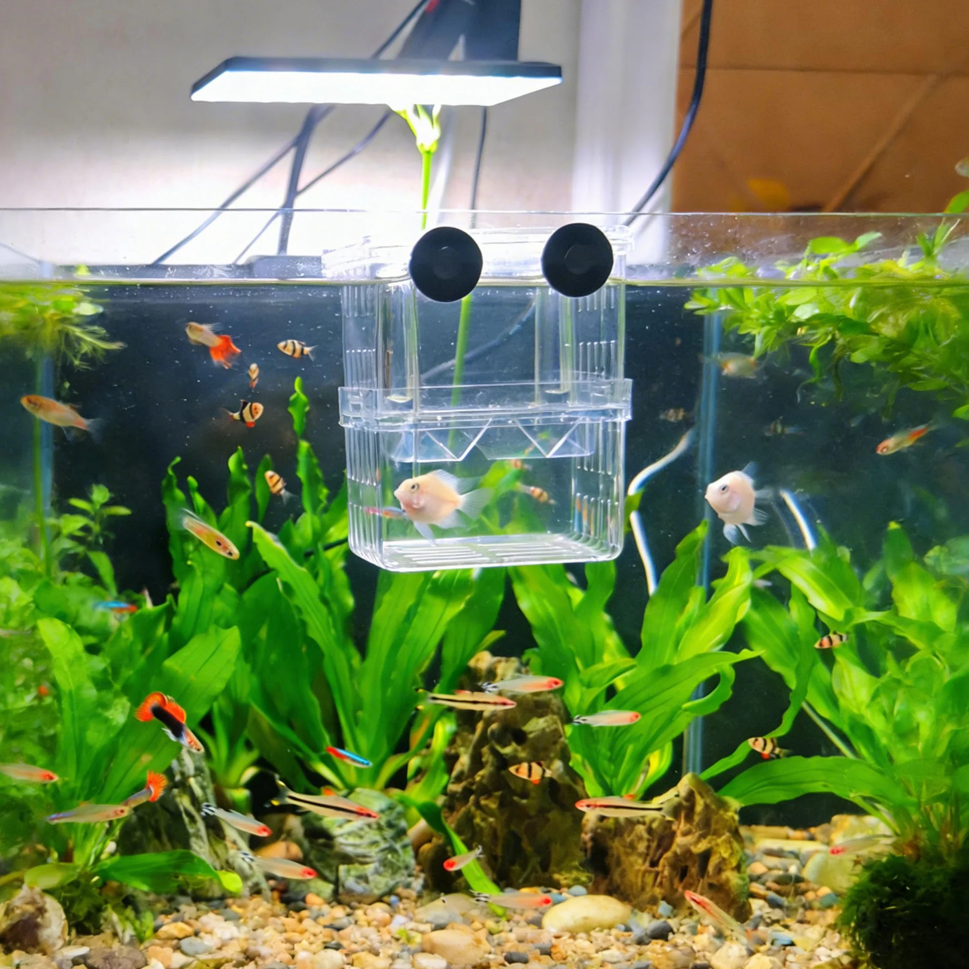 Contenitore Per Allevamento Pesci Per Acquario, Incubatore Galleggiante In Plastica, Serbatoio Di Pesce Allevamento Scatola, Con Ventose, Per Gamberetti, Pesci Pagliaccio,Aggressivi Feriti