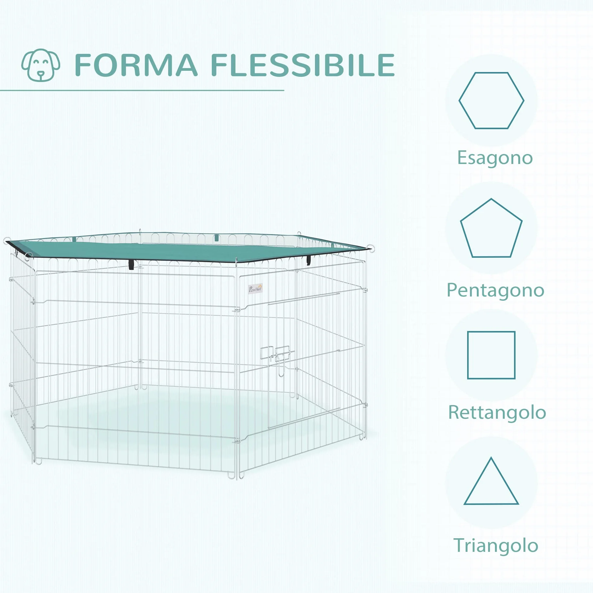PawHut Recinto Pieghevole per Cani in Filo Metallico 120x60cm con Copertura Impermeabile