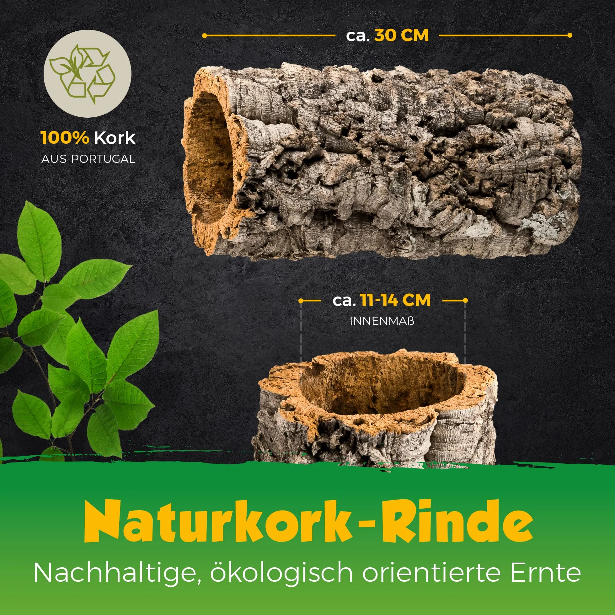 Kork-Deko Tubi Sughero 30 cm Altezza Interna 11-14 cm