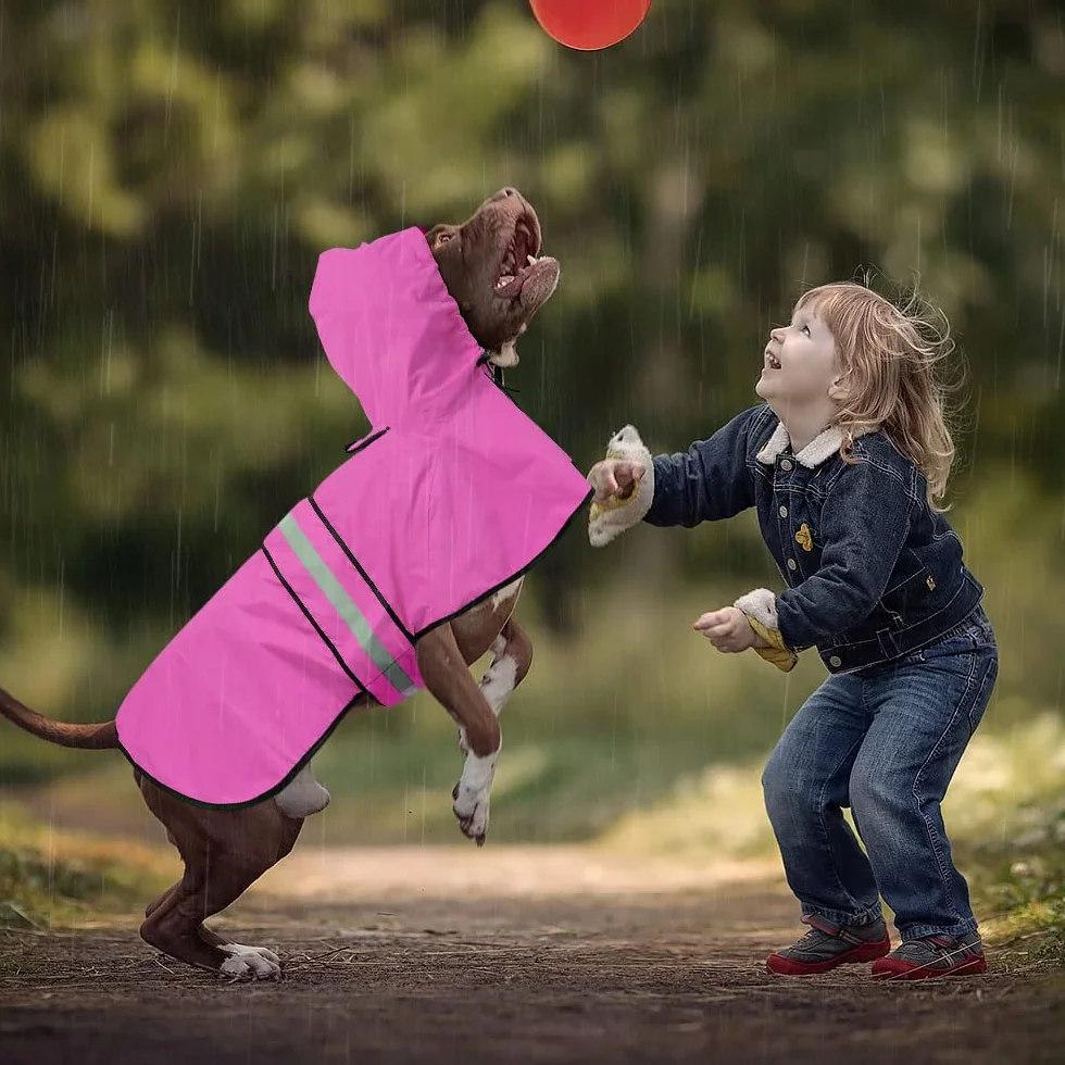 Impermeabile per cani, con cappuccio, regolabile, riflettente, antivento, per cani di taglia piccola, media e grande (S, rosa)