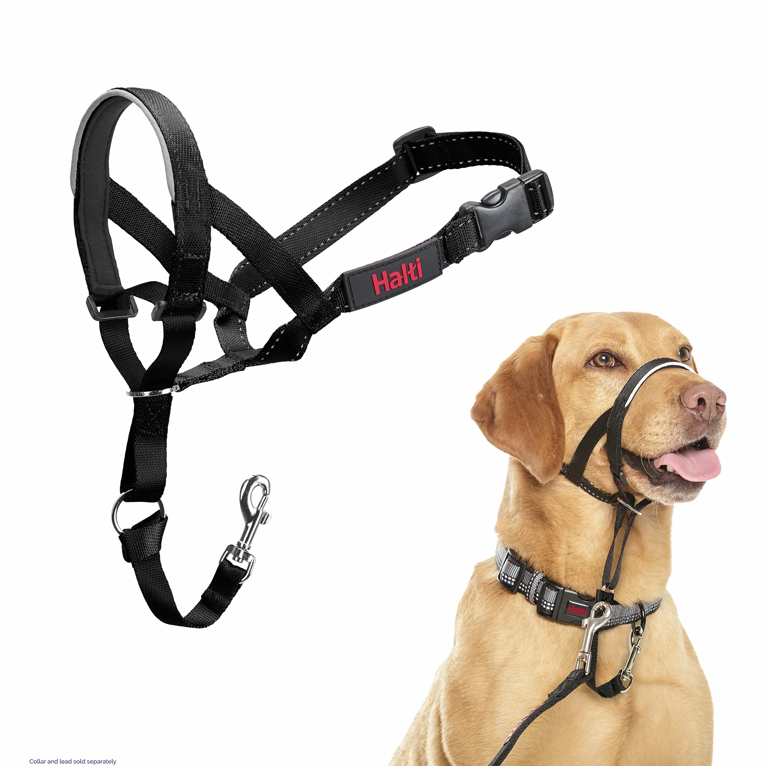 HALTI - Collare a cavezza Per impedire che il cane tiri il guinzaglio, regolabile, leggero, con fascia per il muso imbottita, collareanti-trazione per l’addestramento di cani medi (Taglia 3, Nero)