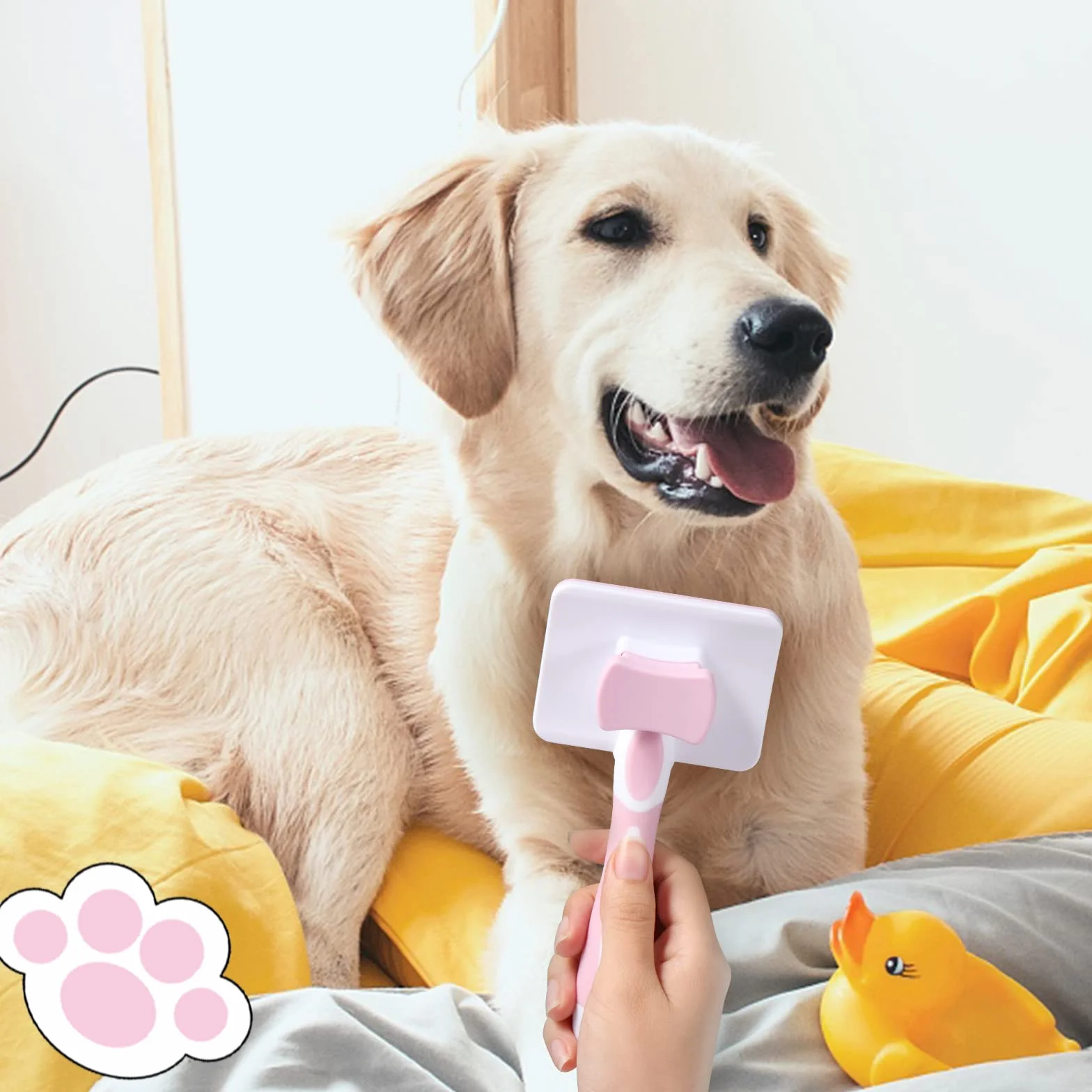 Vinabo Spazzola autopulente per animali domestici, spazzola per pelo lungo e corto, per cani e gatti, elimina efficacemente la tomentosi, sottopelo, grovigli, rosa