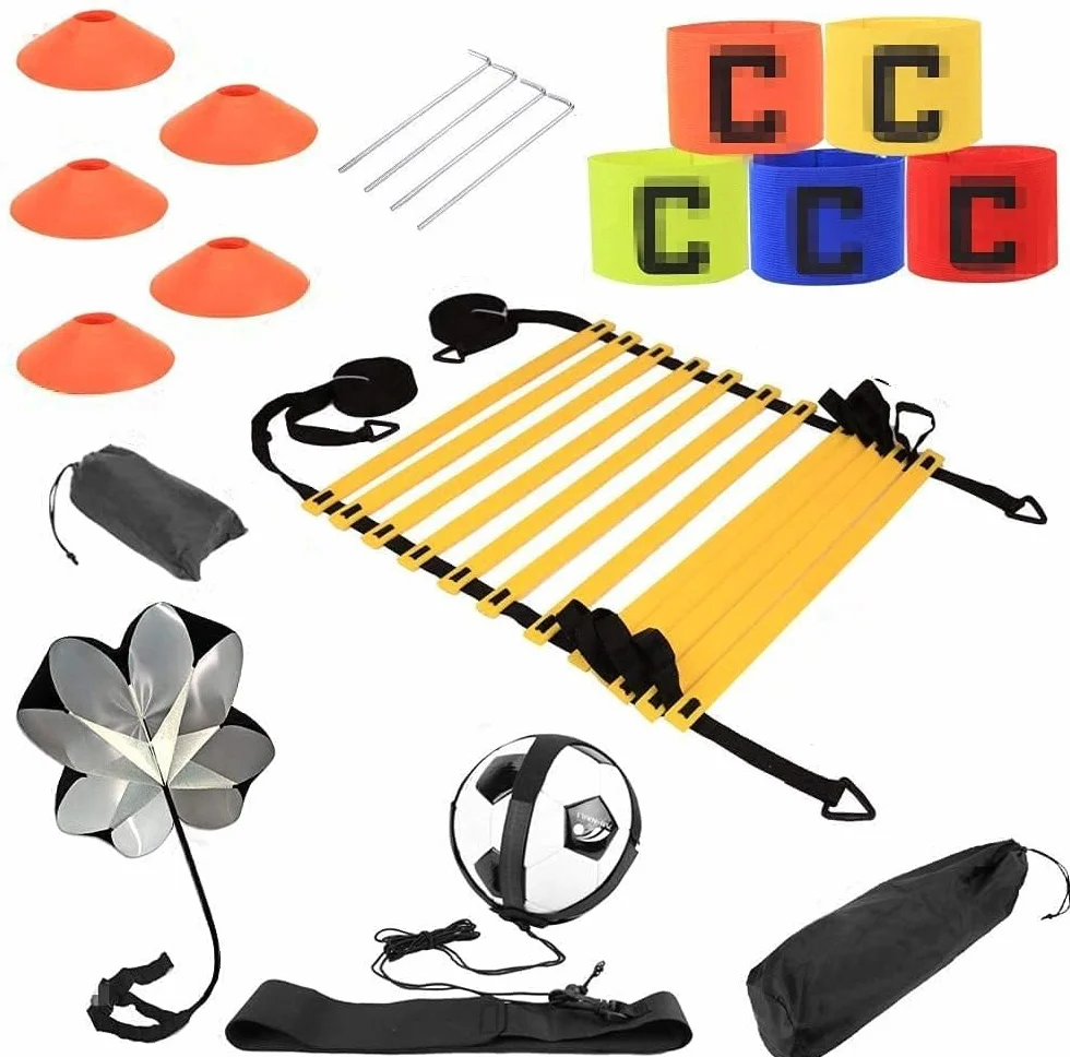 kit di velocità allenamento Calcio, kit di ostacoli Allenamento Agile,Premium Agility Ladder e Coni,Paracadute da Corsa di Resistenza, Coni di Sport,Cintura di Allenamento, Bracciale Sportivo