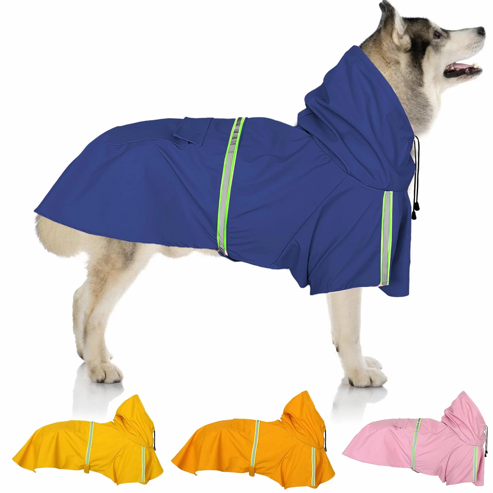 Impermeabile Cani Impermeabile Impermeabile per Cani Impermeabile con Cappuccio Traspirante Impermeabile per Animali Domestici Cuccioli Poncho Antipioggia con Strisce Riflettenti (Blu, 4XL)