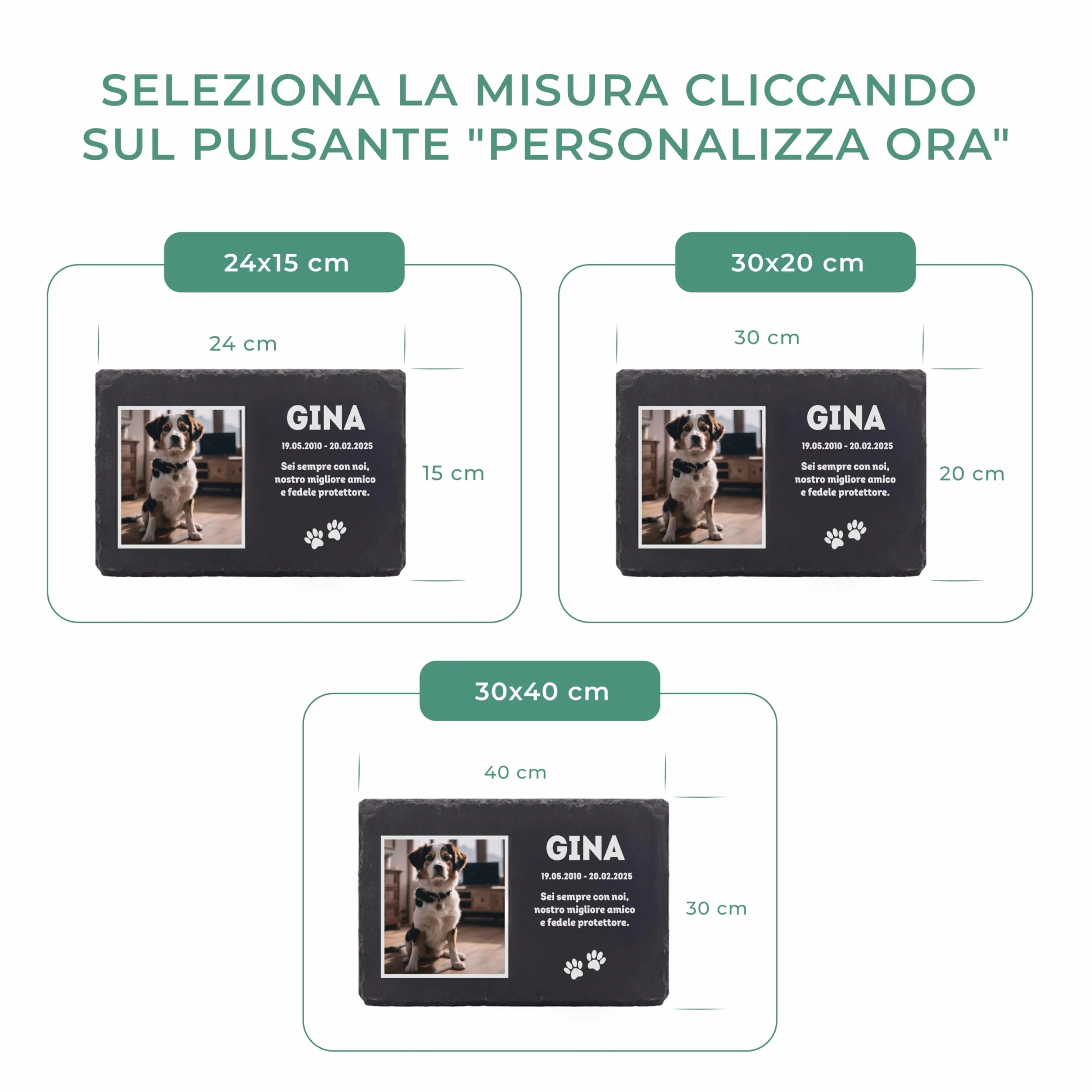 Lastra Personalizzata con Nome e Foto per Animali Domestici in Ardesia 3 Dimensioni Ricordo Tombale