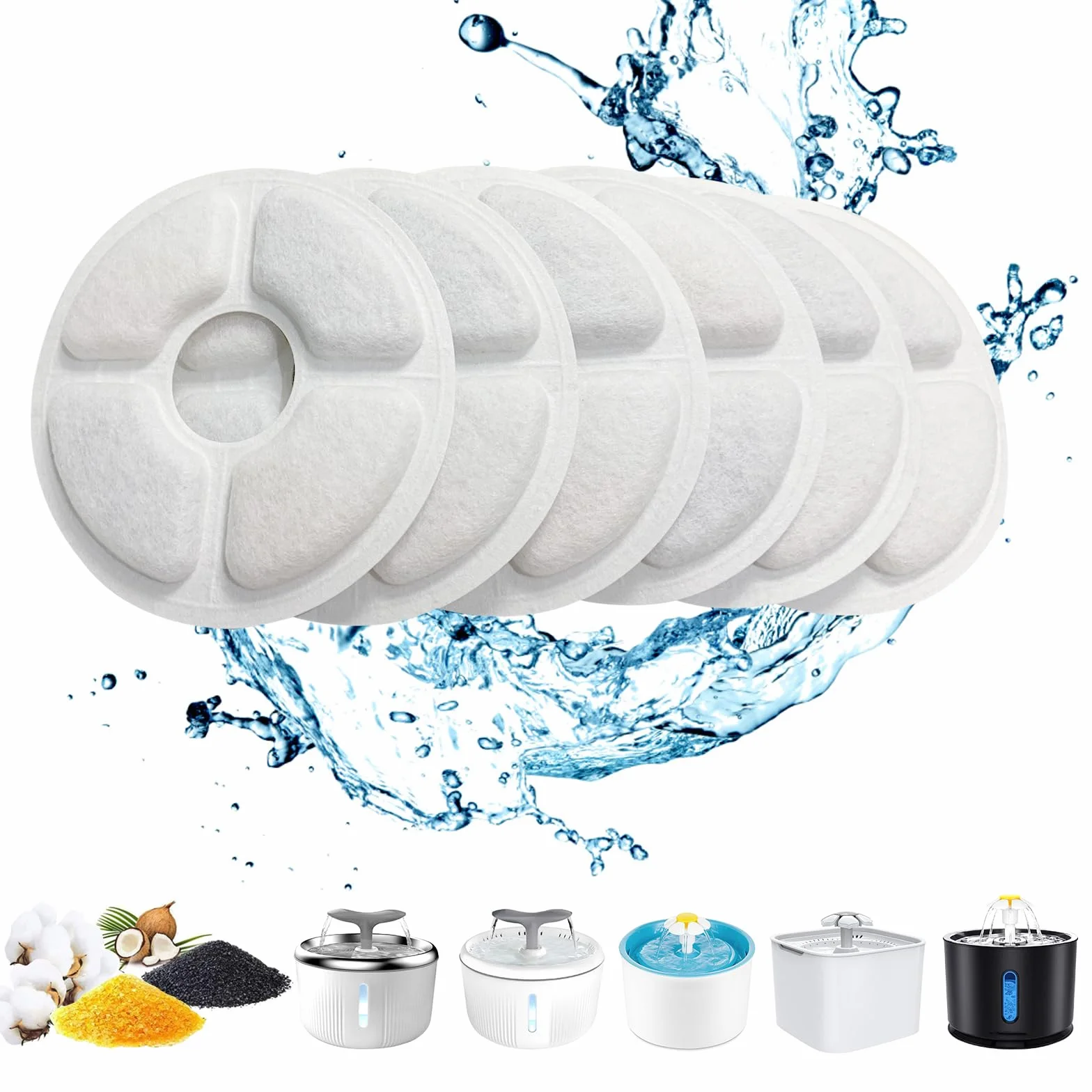 Filtri Fontanella per Gatti, Filtro per 2-2.5L Fontana, Filtri di Ricambio per Fontanella Animali Domestici con Resina e Carboni Attivi per Dispenser Acqua Automatico（6 Pezzi)