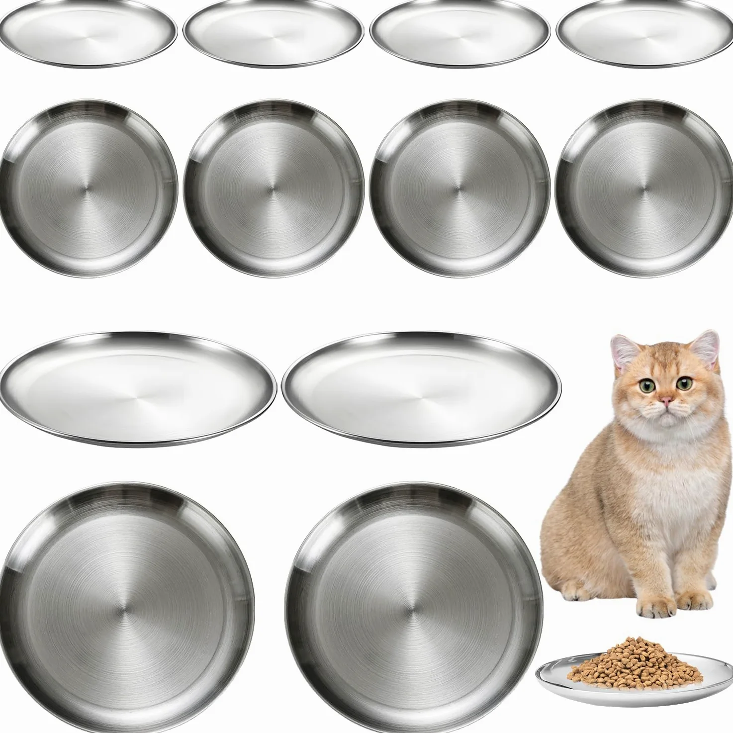 12 ciotole per cibo per gatti in acciaio inox, piccole e piatte da 17 cm, perfette per gattini, gatti, furetti, gatti randagi