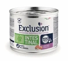 Exclusion Puppy Intestinal Cane Maiale e Riso, alimento completo per cani cuccioli con disturbi intestinali | 6 scatolette da 200 grammi l'una.