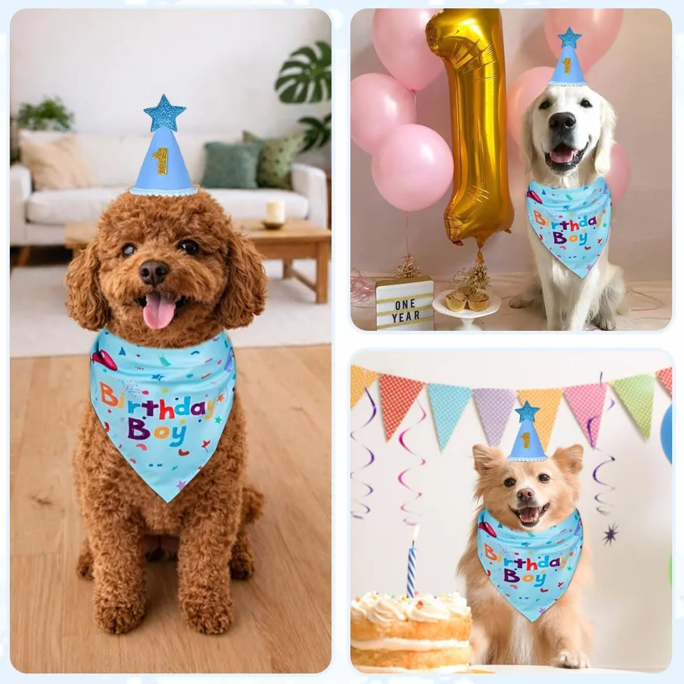 Compleanno Cane Bandana con Cappello Numeri HMCEY Cappellini Festa Animali Domestici Blu