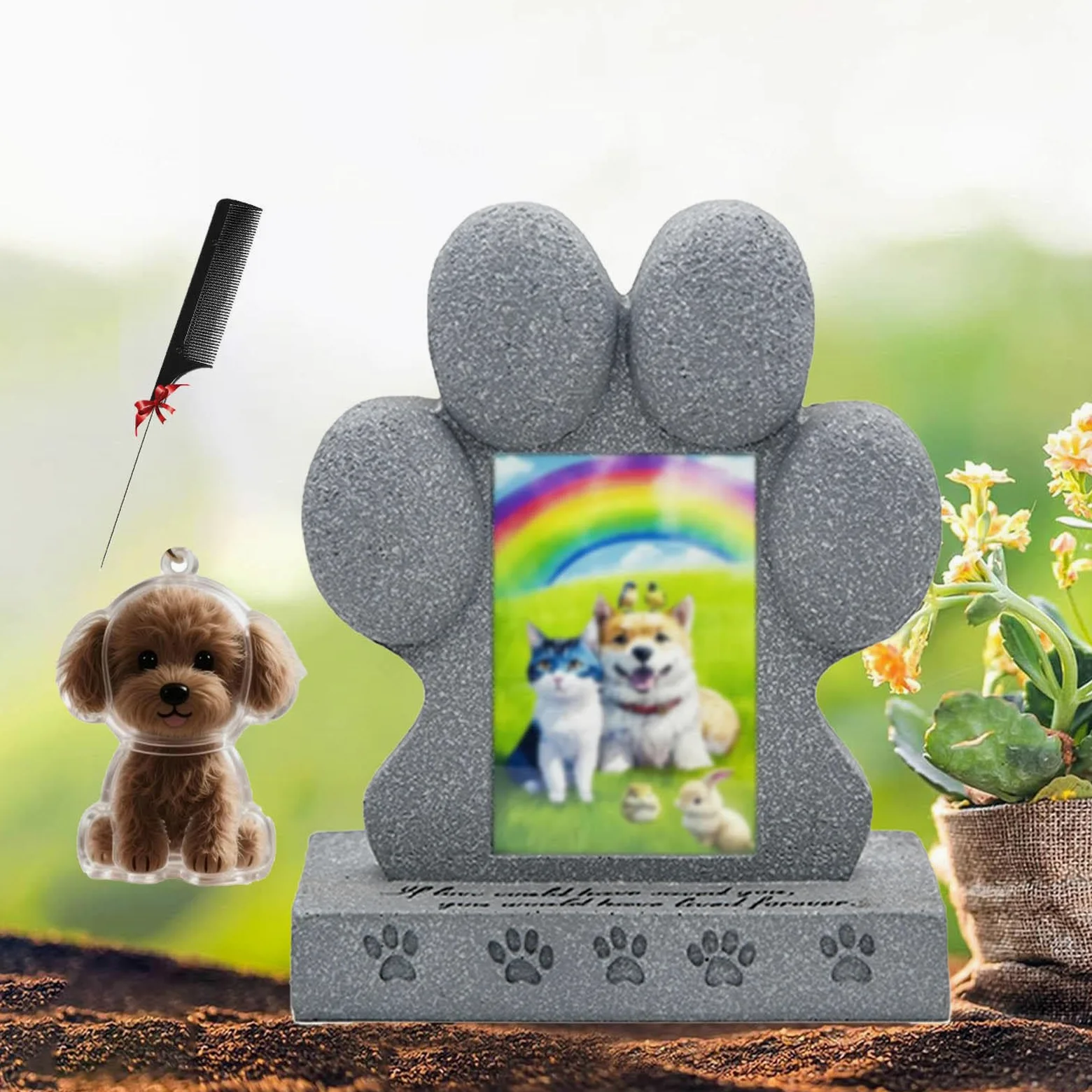 Lapidi per Animali Domestici e Portachiavi con Peli di Cane, Cornice per Foto di Animali Domestici Ricordo per Cani E Gatti