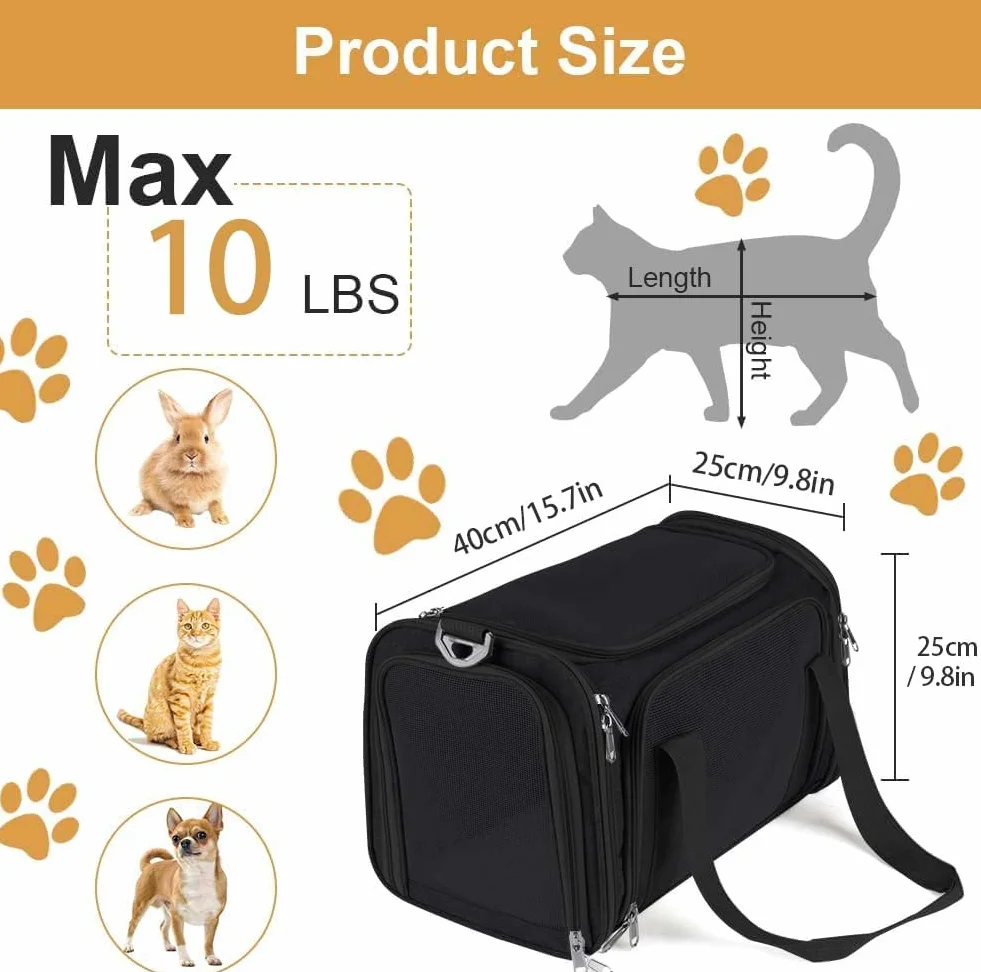 Borsa trasportino per cani pieghevole,40*25*25cm Trasportino per Cani Gatti Borsa da Trasporto Cane con Materasso,Traspirante,Tappetino Lavabile Rimovibile per gatti e animali fino a 4.54kg,Nero