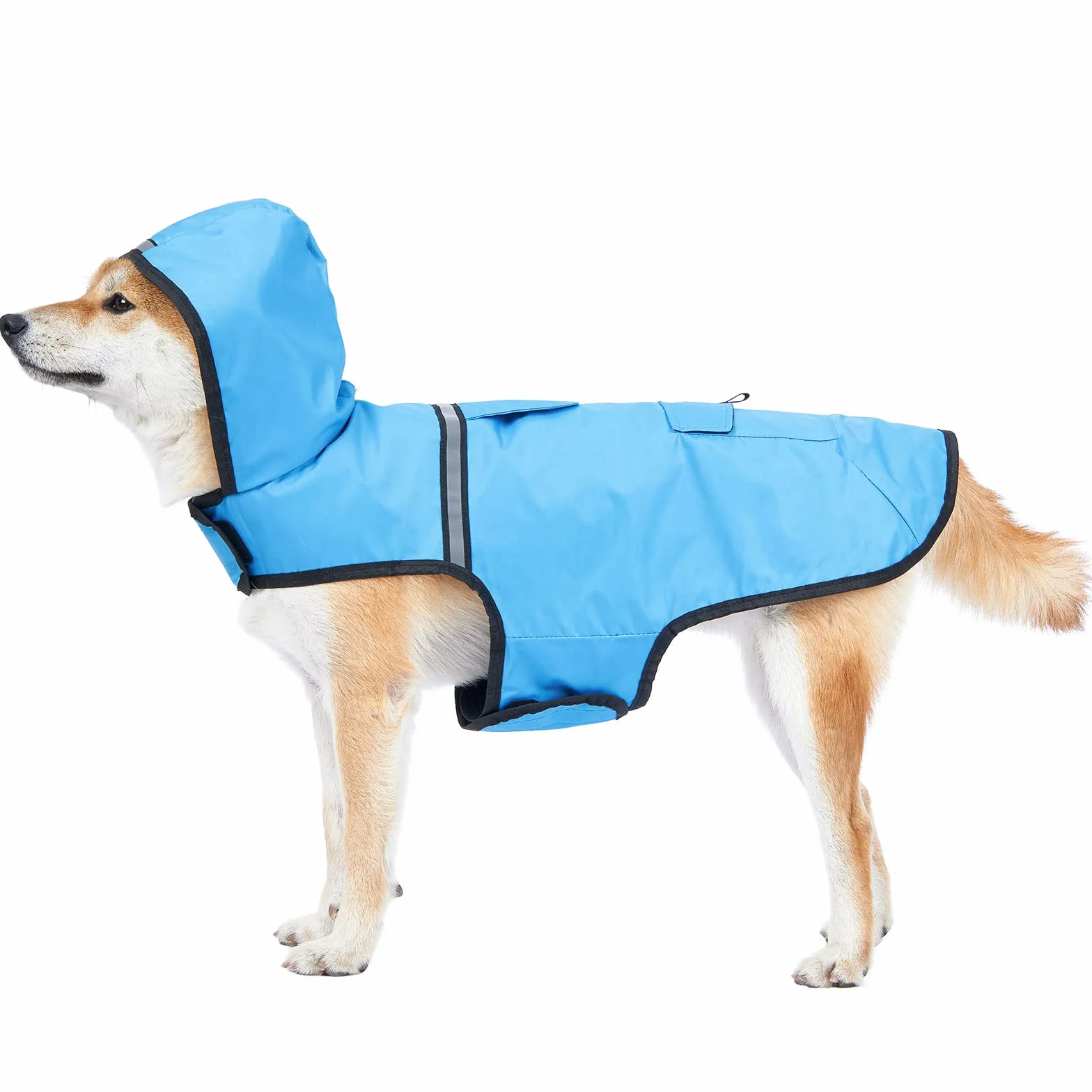 KoKoBin Impermeabile Cane Giacca riflettente per cani con cappuccio Foro del collo con cappuccio Super leggera e traspirante impermeabile per cani di taglia media e grande(Blu,XL)
