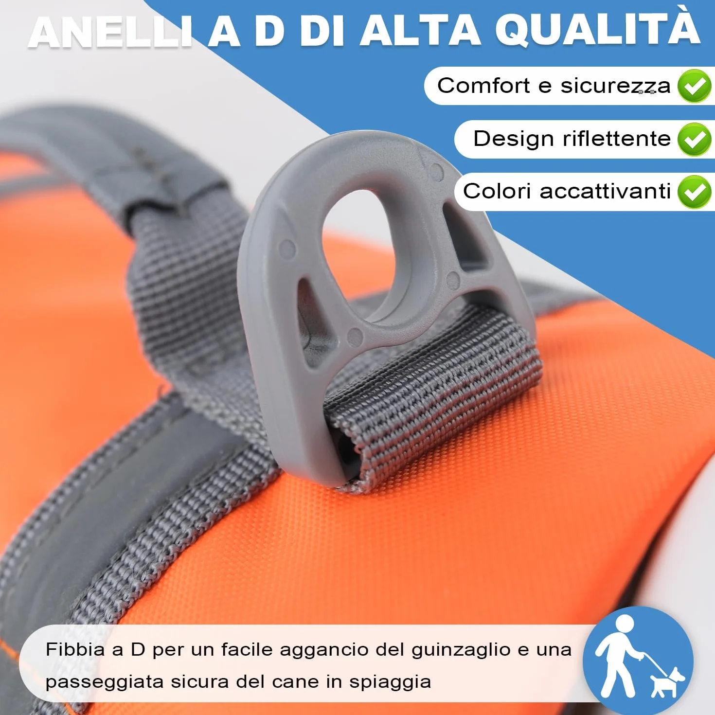 Voarge Giubbotto di salvataggio per cani regolabile con maniglia per nuoto e salvataggio M XXL