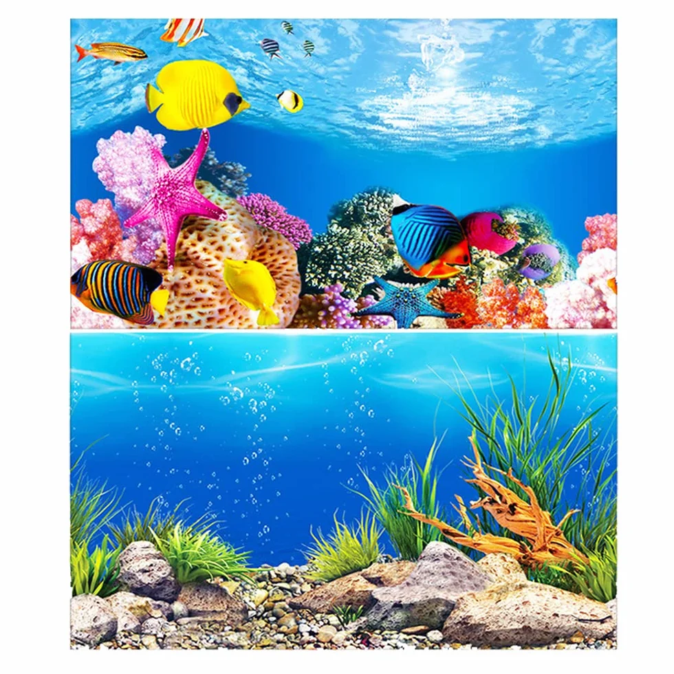 2 Pezzi Acquario Poster Sott'Acqua Fish Tank Sfondo Poster Addensare Adesivo PVC Statico Adesivo Sfondo Carta Decorativa Adesivi (30 * 62cm)