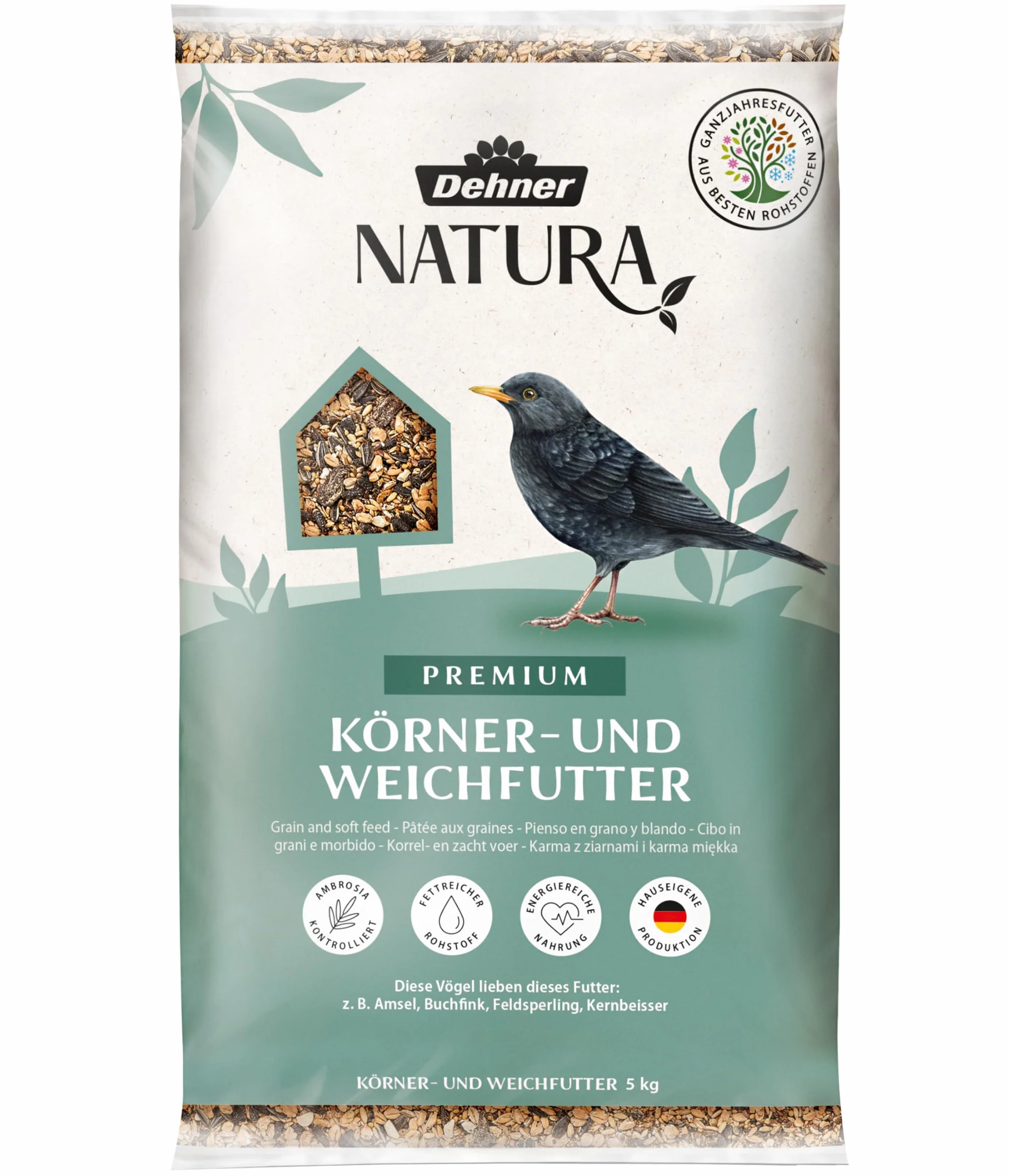 Dehner Natura Premium Mangime per Uccelli Selvatici, Cereali e mangime Morbido, 5 kg
