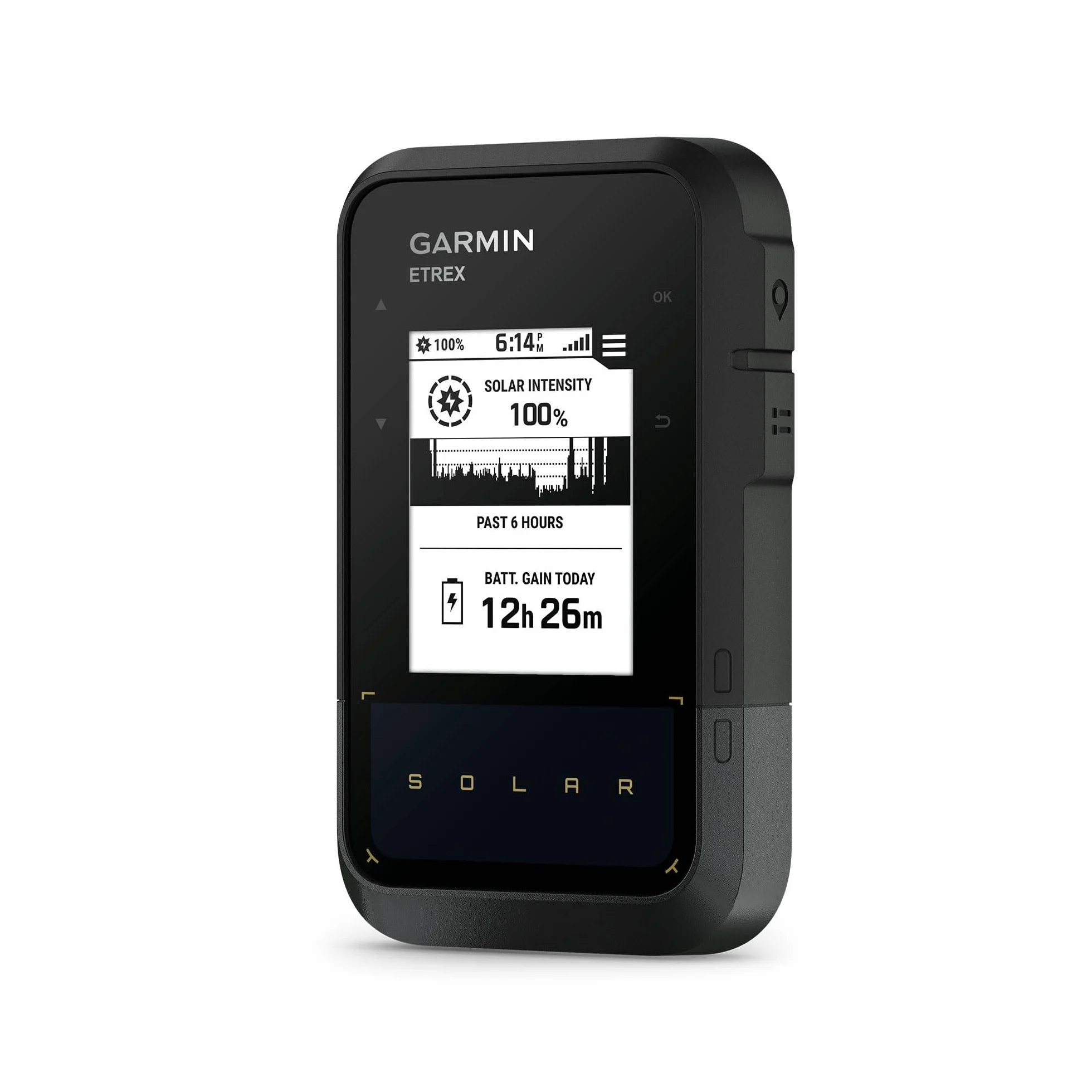 Garmin eTrex Solar, GPS portatile, Ricarica solare, Autonomia potenzialmente infinita, GPS doppia frequenza, Display da 2,16", Garmin Explore, Bussola elettronica, Geocaching Live, Black