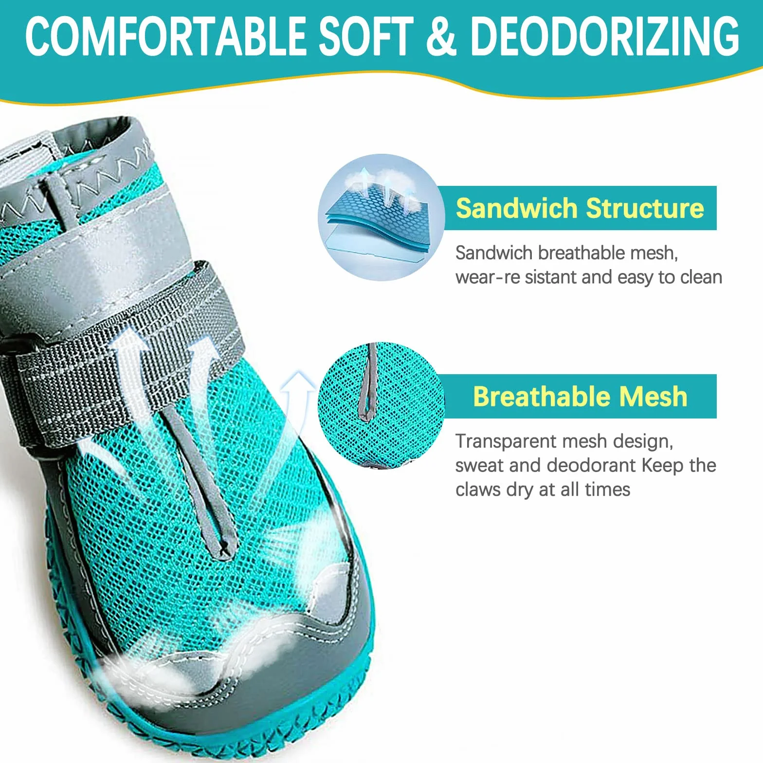 Stivali per Cani 4pcs Scarpe Traspirante Antiscivolo con Cinghie Regolabili Riflettenti Piccola Media