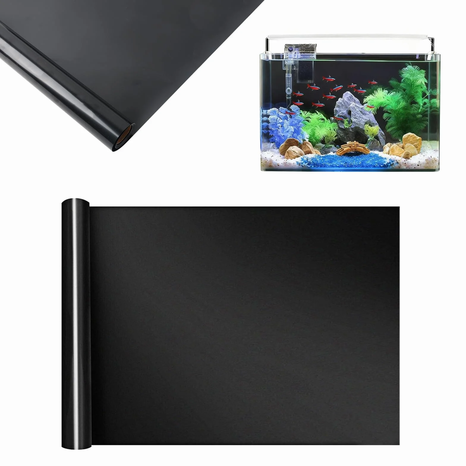 CHENGCKJ Adesivo Statico Sfondo Acquario 40x400 cm Pellicola per Parete Posteriore dell' Acquario Nera con Adesivo Pellicola Autoadesiva per Acquario Pellicola di Sfondo Acquari per Terrari