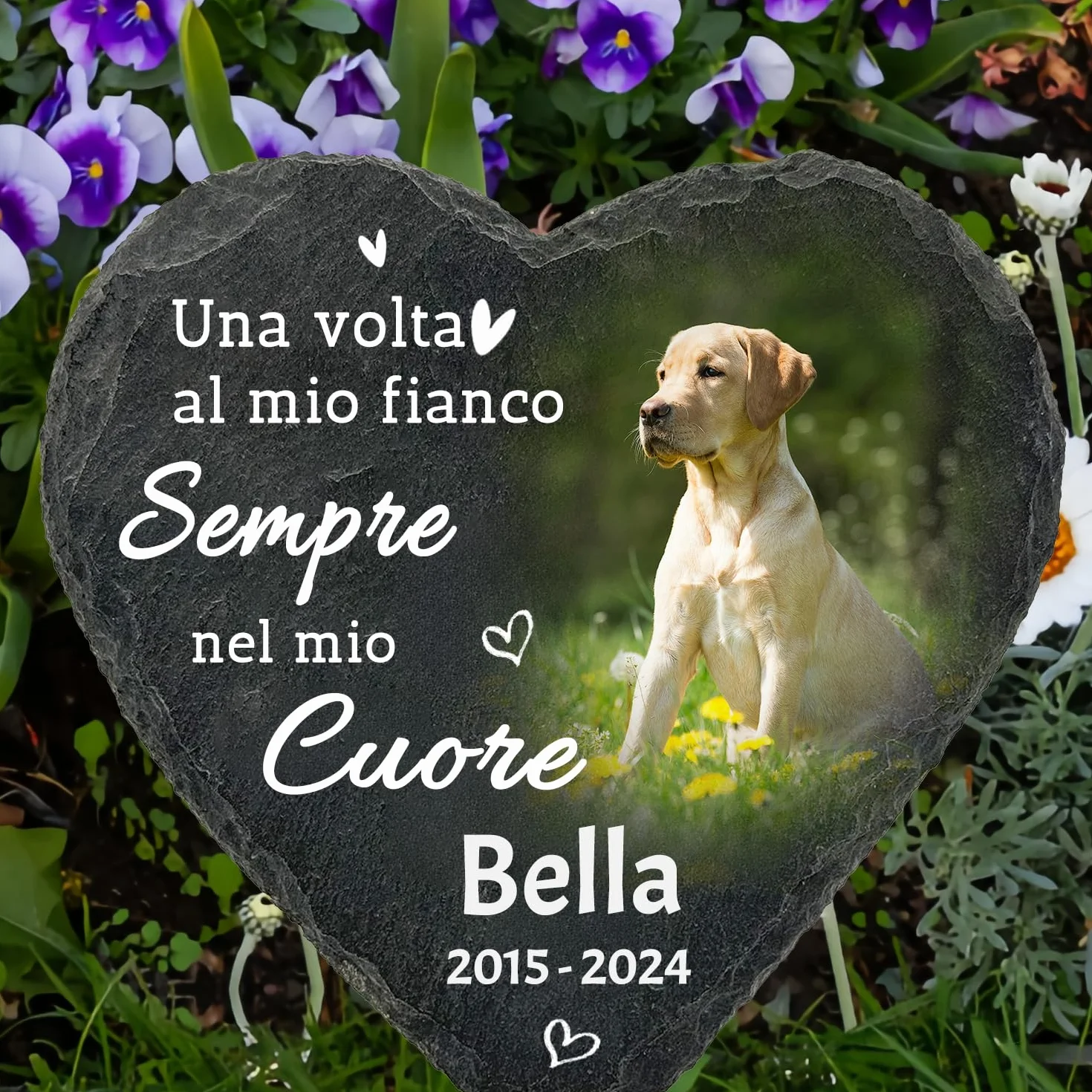 Pietra Commemorativa Personalizzata per Animali Domestici, Targa a Forma di Cuore con Foto, Regalo Perdita Cane Gatto