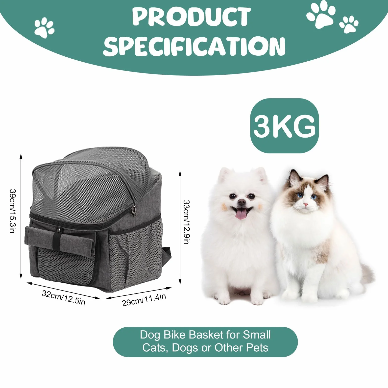 Bigking Borsa per Bicicletta per Animali Domestici, Cestino Anteriore per Cani, Cestino Pieghevole per Bicicletta, Adatto per Equitazione All'aperto E Campeggio Con Animali Domestici (Grigio)