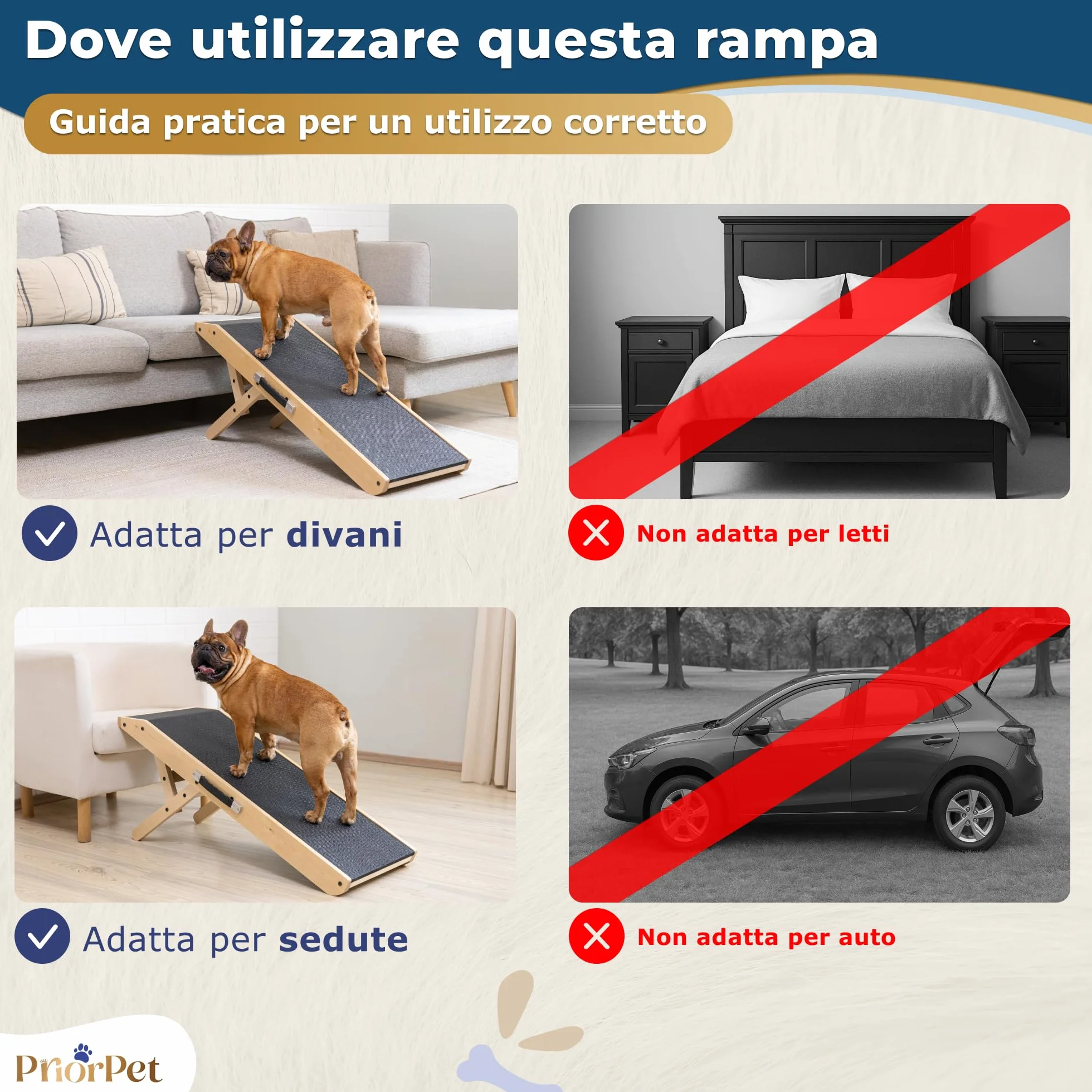 Rampa per Cani in Legno di Betulla Regolabile 18-53 cm Pieghevole per Letto e Divano