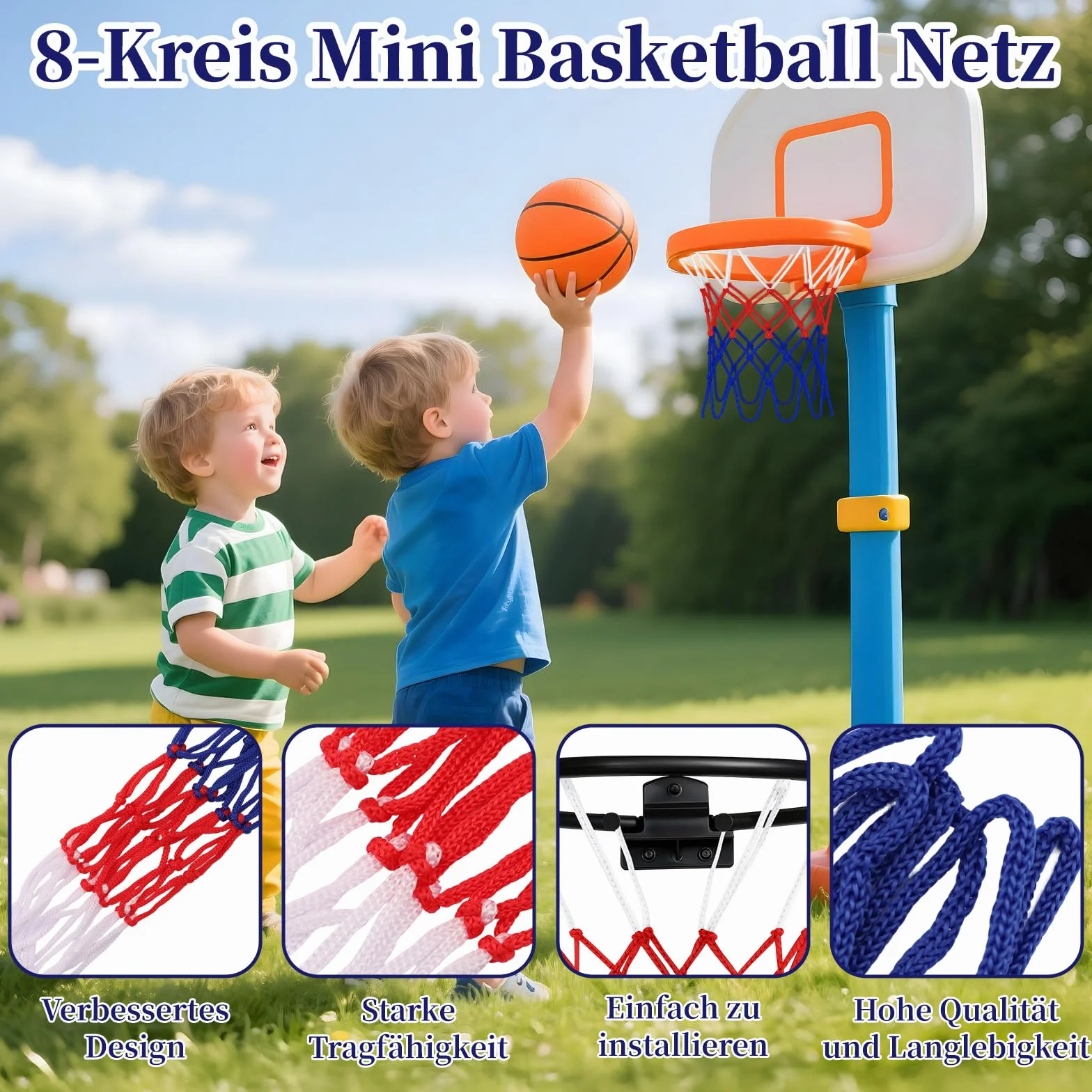 Rete da Basket Tricolore di Ricambio per Mini Cerchio 20-26 cm, 3 Pezzi per Sport Esterni e Interni