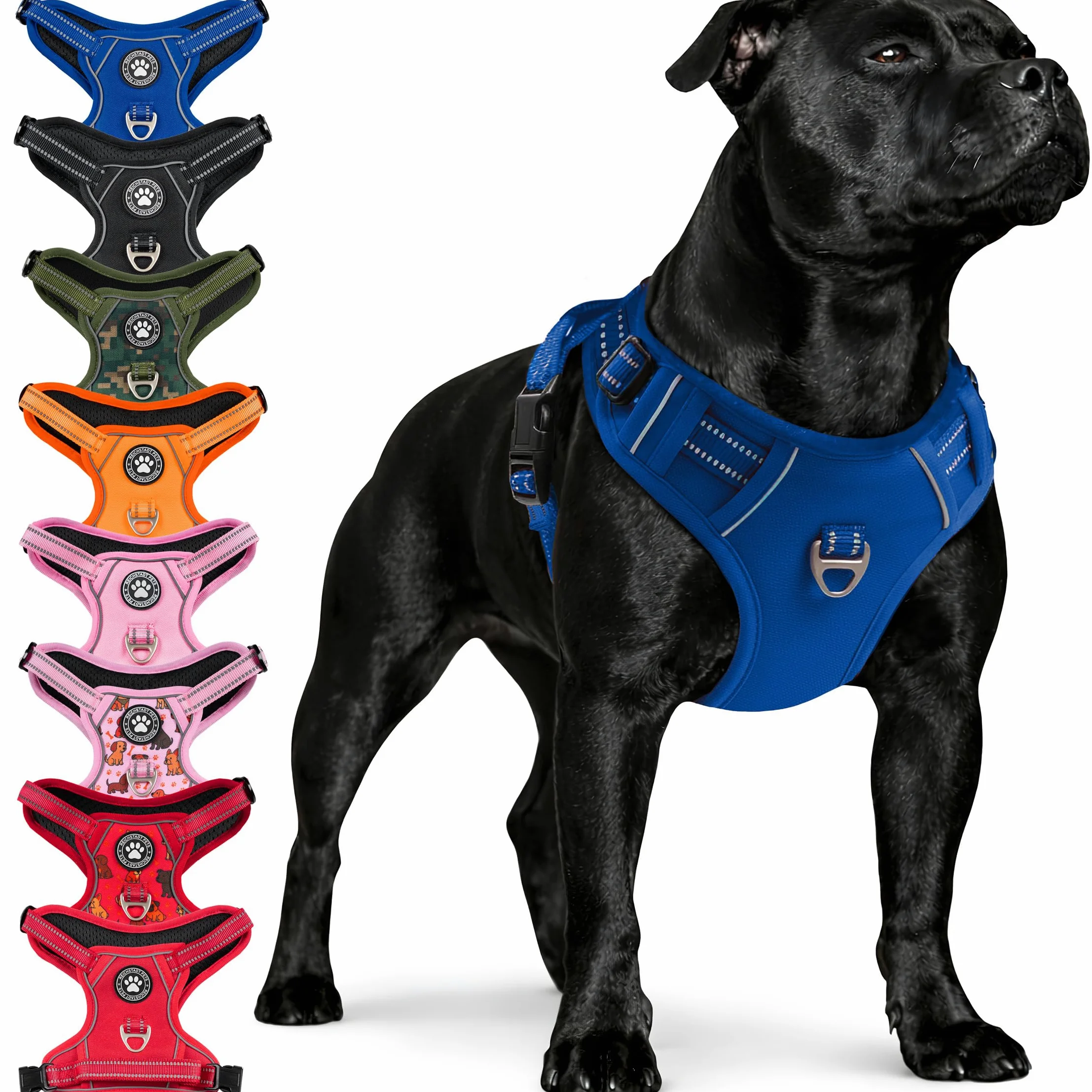 Reichstadt Pets Pettorina Cane Anti-Tiro per Cani Grandi 25RSP083 Blu L | Pettorina regolabile e imbottita con maniglia, inserti riflettenti e tessuto traspirante per passeggiate sicure