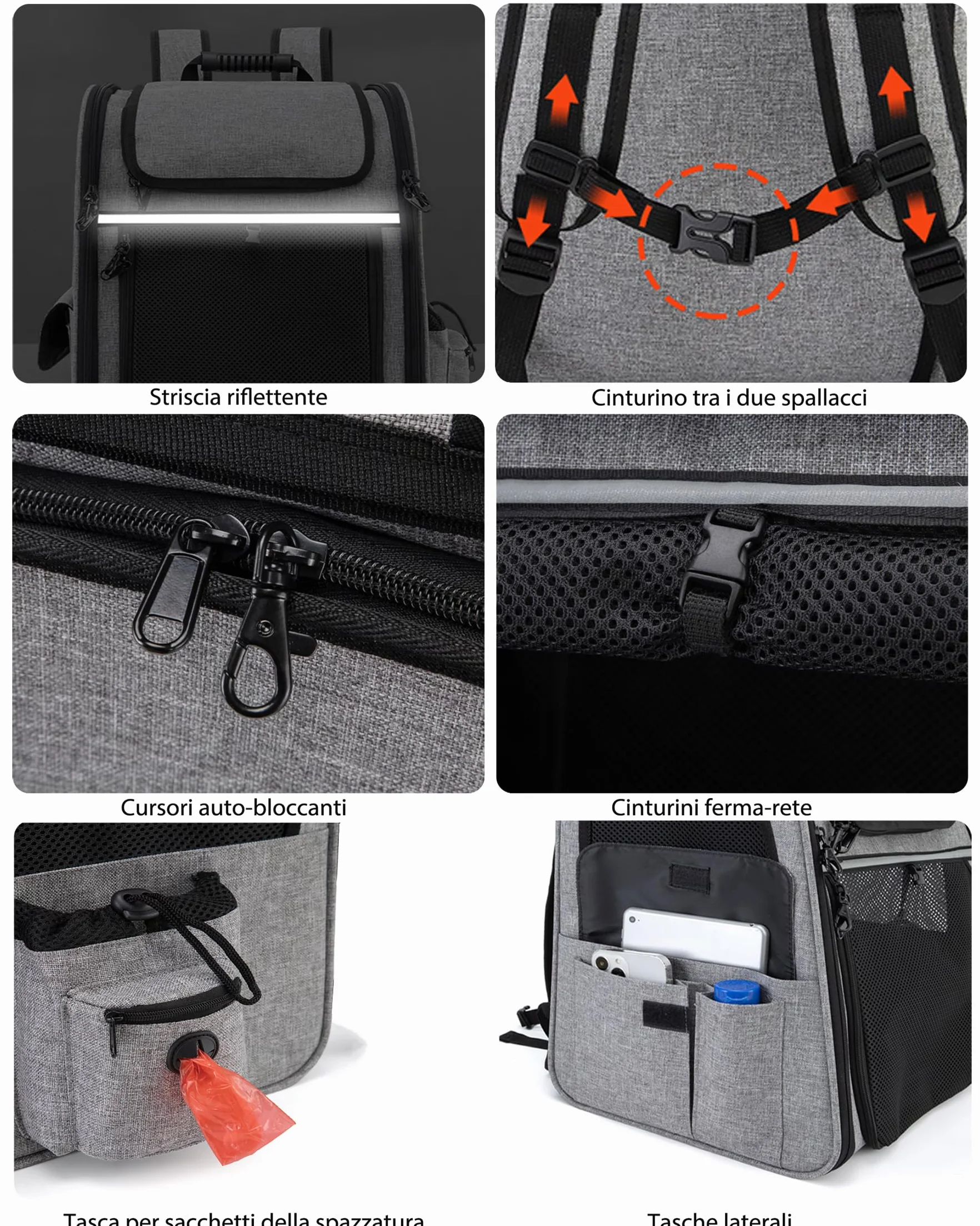 Zaino Trasportino Gatto Cane Estensibile Cuccia Portatile Grande Espandibile Borsa Porta Animali Pieghevole Traspirante per Cani Piccoli Cuccioli Gatti Medi Fino a 8kg Km15 (Grigio)
