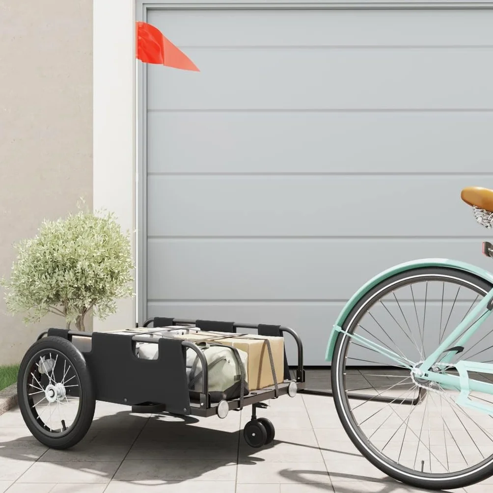 vidaXL Rimorchio da Bici Nero Oxford e Ferro