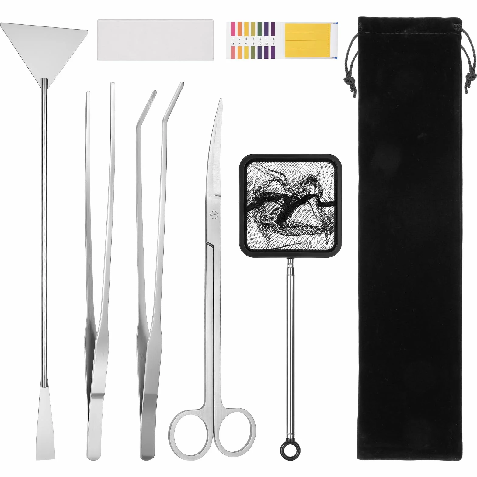 Flintronic Set 7 in 1 Attrezzi per Acquario in Acciaio Inox con Pinzette Forbici Spatola Imbuto