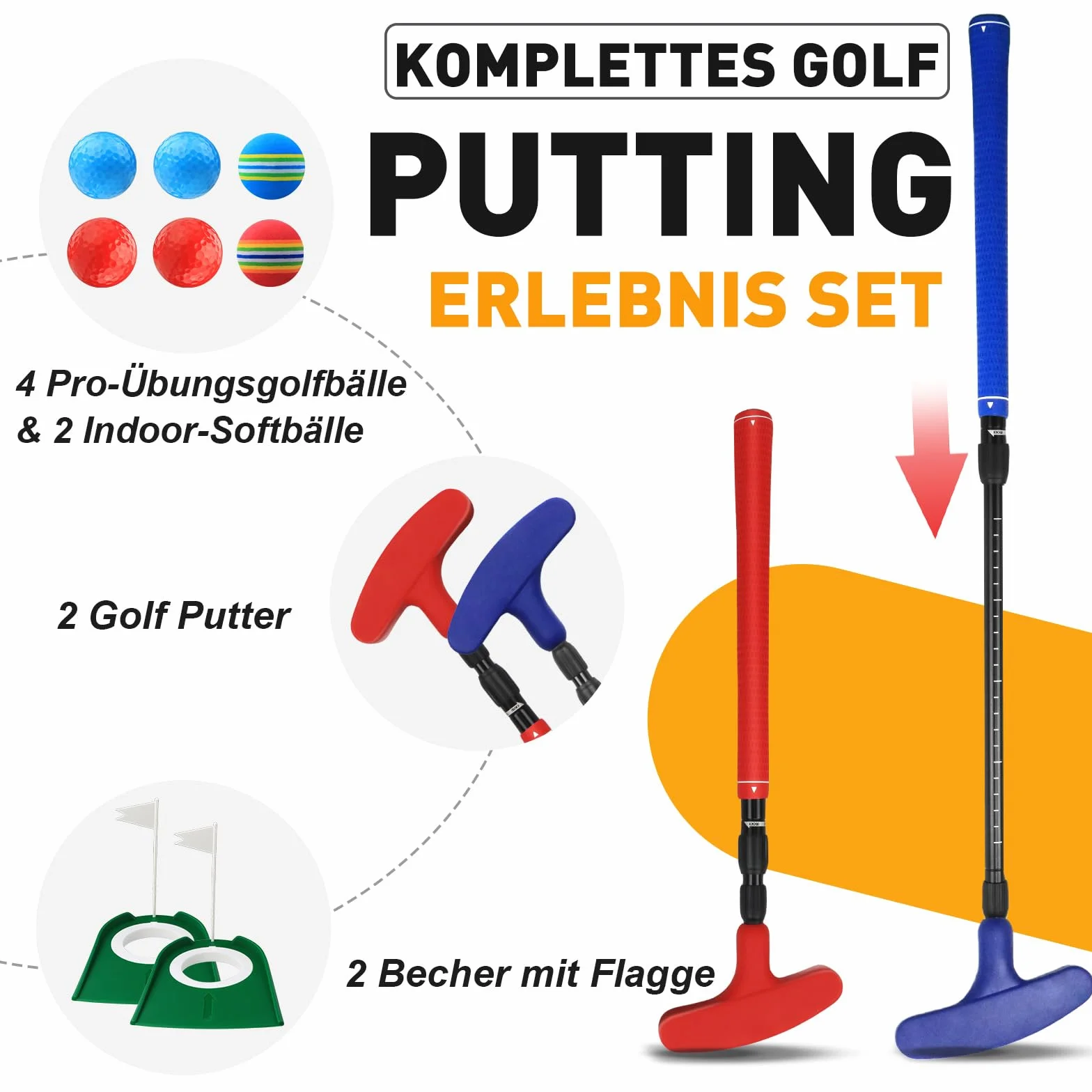 Set di putter da golf regolabile (rosso e blu) – ambidestro per mancini e destrorsi, mini set da golf professionale e accessori da golf per bambini e ragazzi