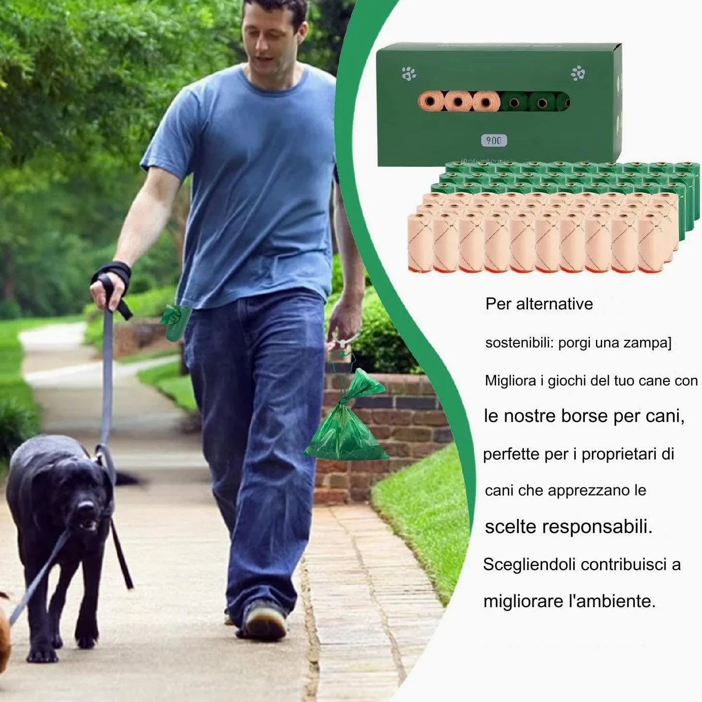 Sacchetti Per Feci Di Cane,Porta Dispensatore Antigoccia 60 Rotoli | Sacchetti Per Cani Per Le Feci - Per Pet Cucciolo Lettiera Spazzatura Esterno Viaggio Passeggiate Appartamento