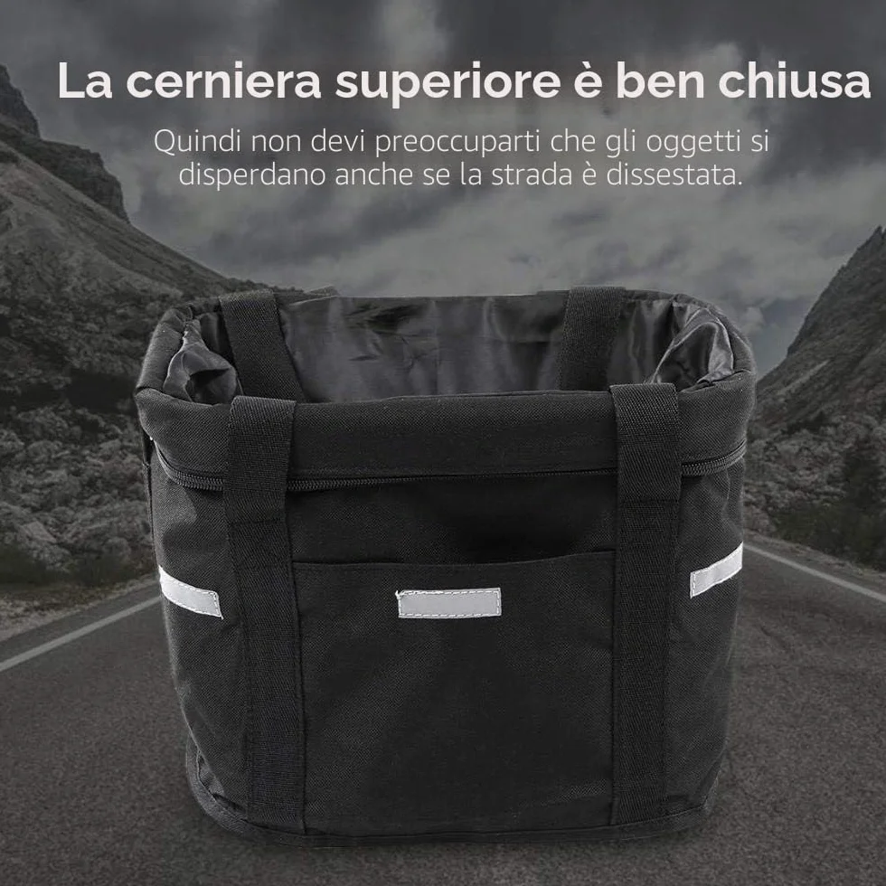 Cestino anteriore per bicicletta, staccabile, in tela, pieghevole, rimovibile, per manubrio della bicicletta, organizer per animali domestici, gatti, cani