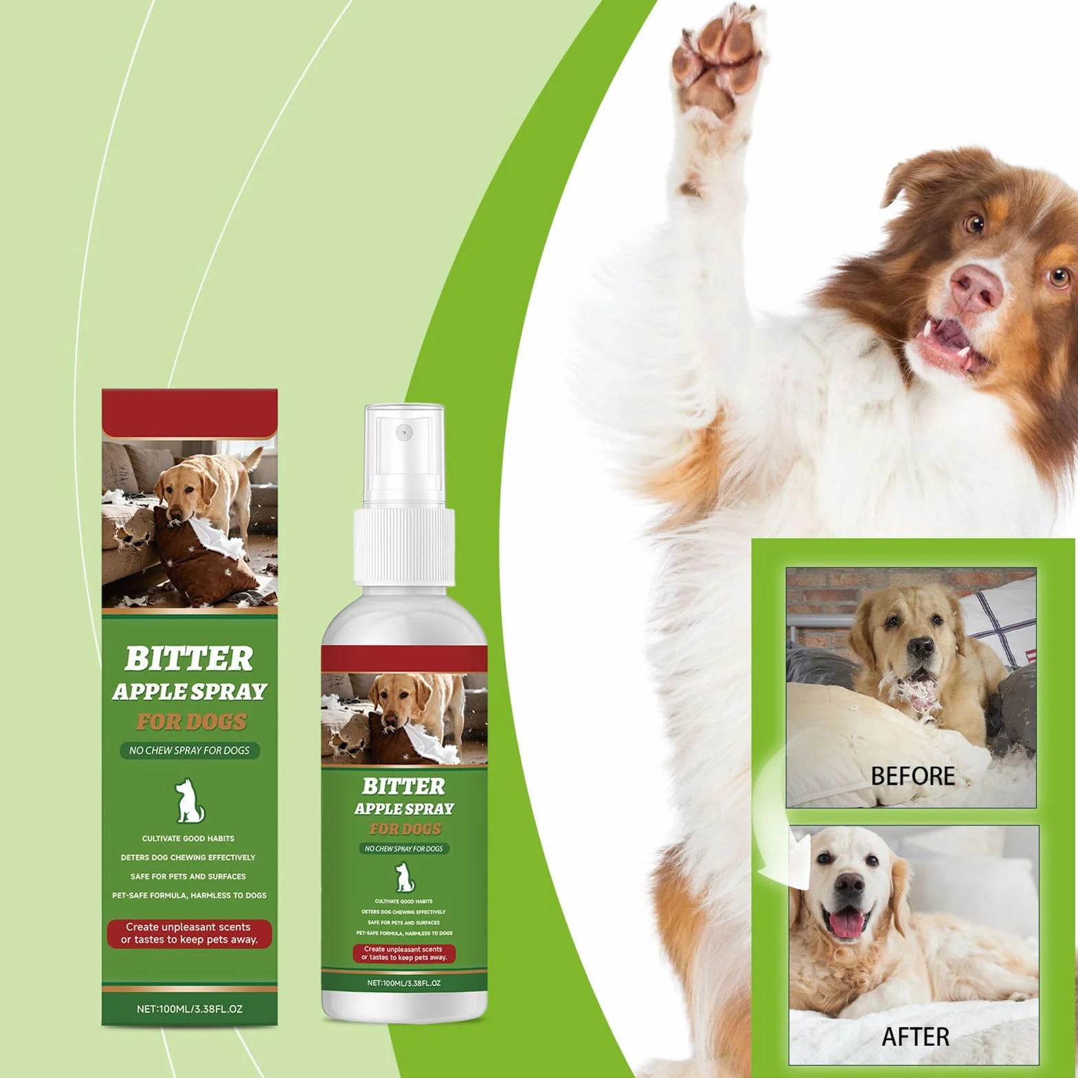Spray Amaro Per Cani - Protezione Da Bocconcini Da 100 Ml | Spray Antimasticazione, Spry Contro Il Comportamento Masticatorio Dei Cani Per Mobili, Moquette, Patio, Bidoni Della Spazzatura, Interni Ed
