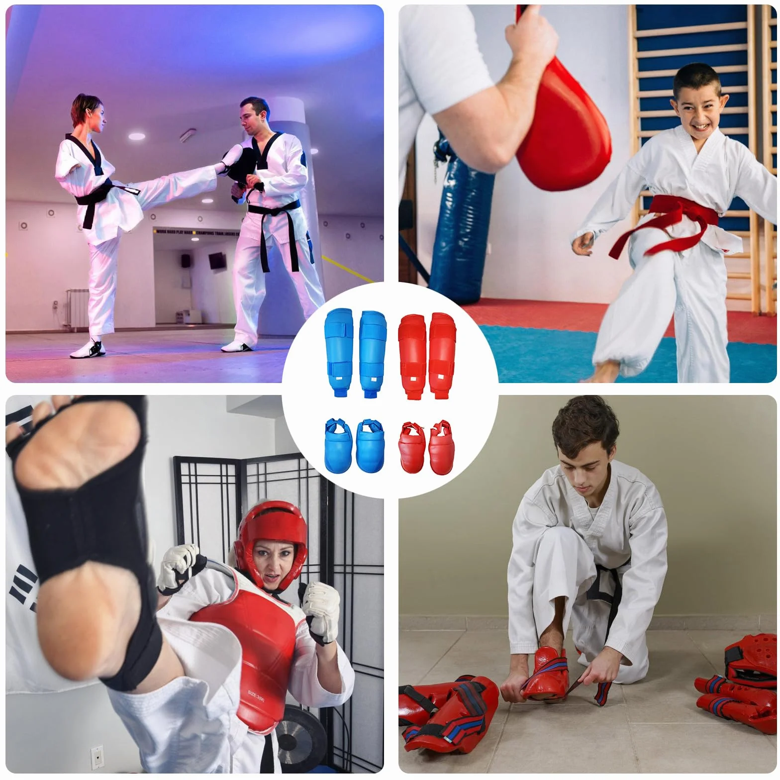 Parastinchi PU Muay Thai per Kickboxing Karate Arti Marziali Protezioni Stinchi e Collo del Piede
