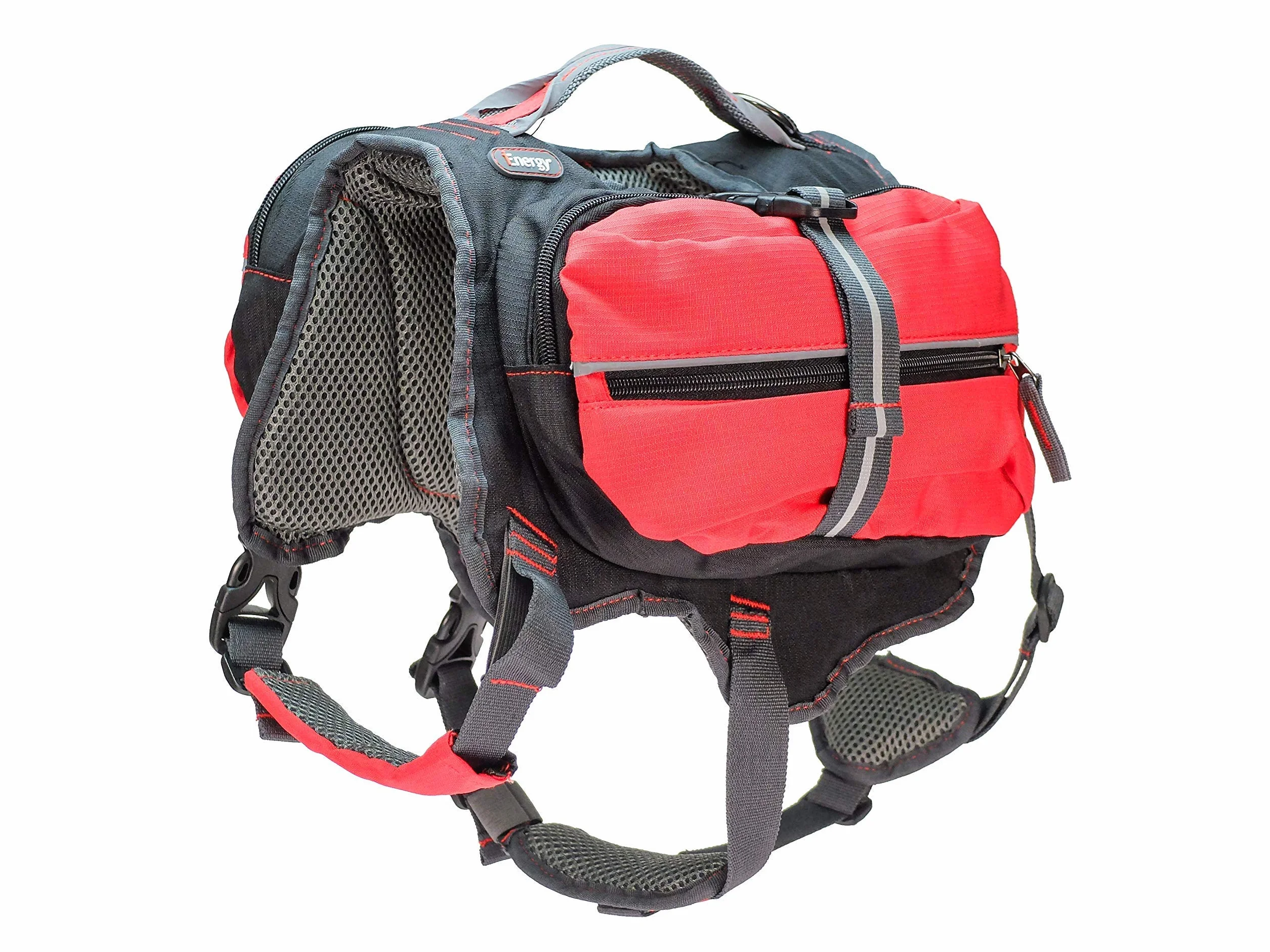 iEnergy Zaino per cani MAL - Zaino per cani - Zaino resistente alle intemperie per cani - Zaino da trekking ben imbottito, Rosso, Grande