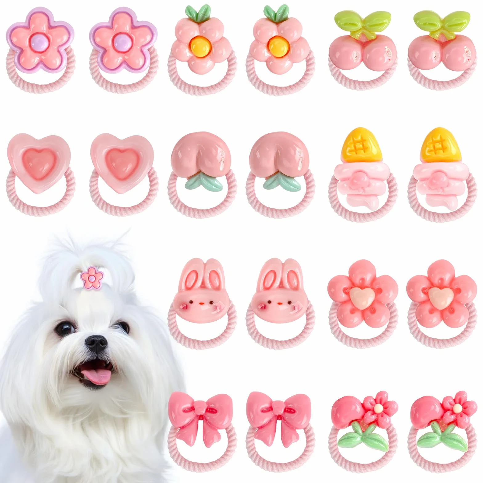 lasuroa 20 Pezzi Fiocchi Cane con Elastico, Rosa Fiori Fiocco Ciliegia Carini Accessori Capelli Cuccioli per Cani di Piccola Taglia Ragazza Elastici per Capelli Toelettatura e Lo Styling Quotidiano