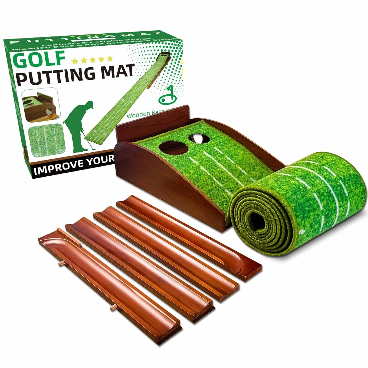 CRESTGOLF Golf Putting Trainer 2,9 x 0,45 m tappeto erboso con pista di ritorno ispessita e funzione automatica, esercizio interno ed esterno per principianti e dilettanti