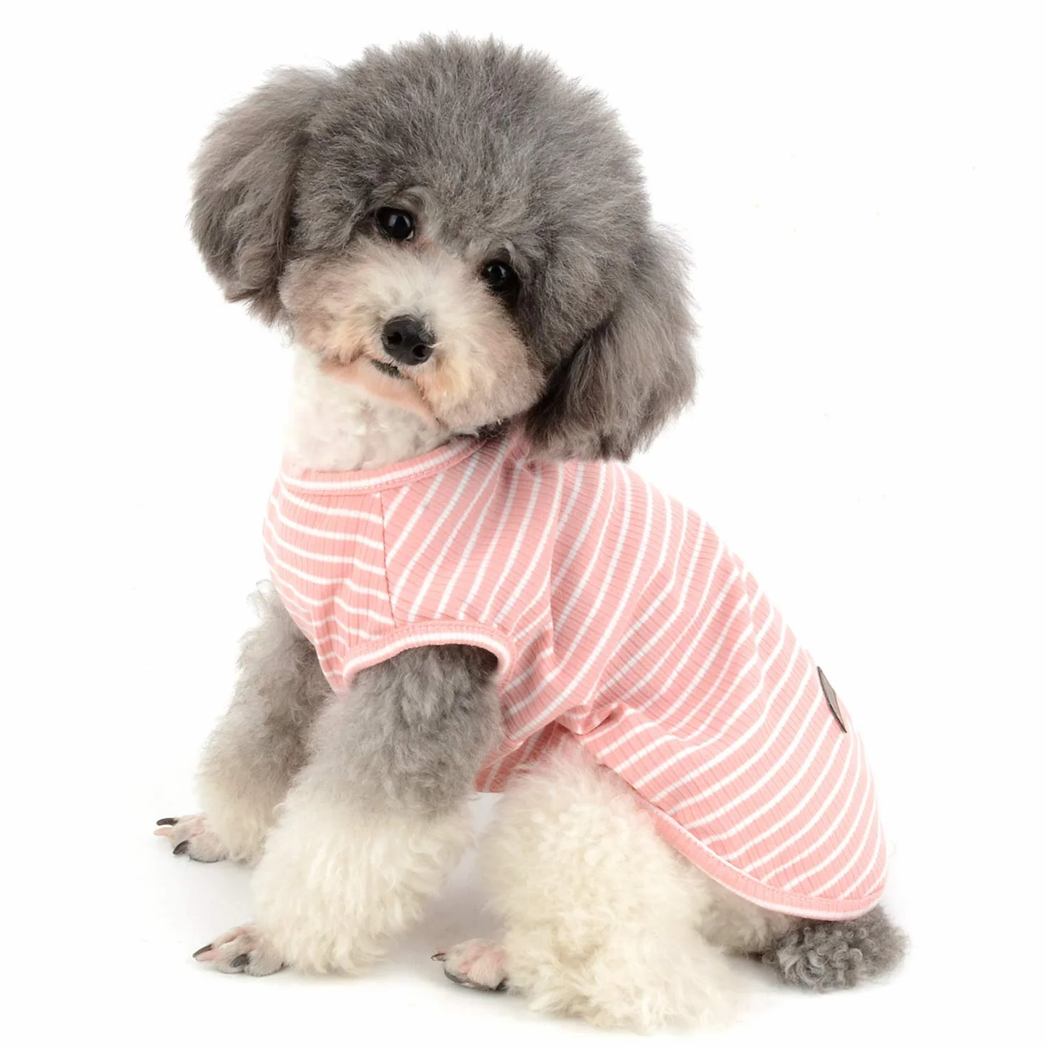 Zunea Maglietta per Cani Piccola Taglia Estate Cuccioli Canottiera in Morbido Cotone Canottiera a Righe Fresco Abbigliamento per Gatti Chihuahua e Animali Domestici Rosa L