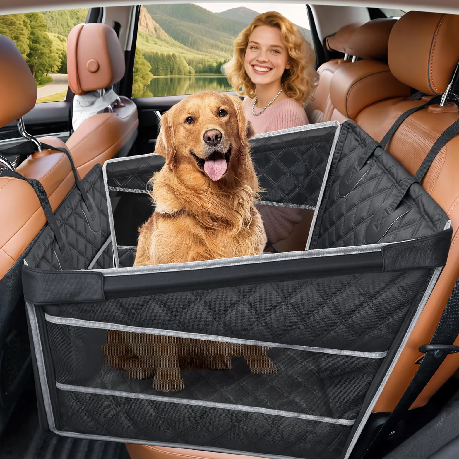 Gimars Migliorato Trasportino per Cani Auto di Taglia Media e Piccola, Impermeabile Allargato Seggiolino Auto per Cane, Rinforzato Trasportino Cane con Finestre a Rete Cinture di Sicurezza, M
